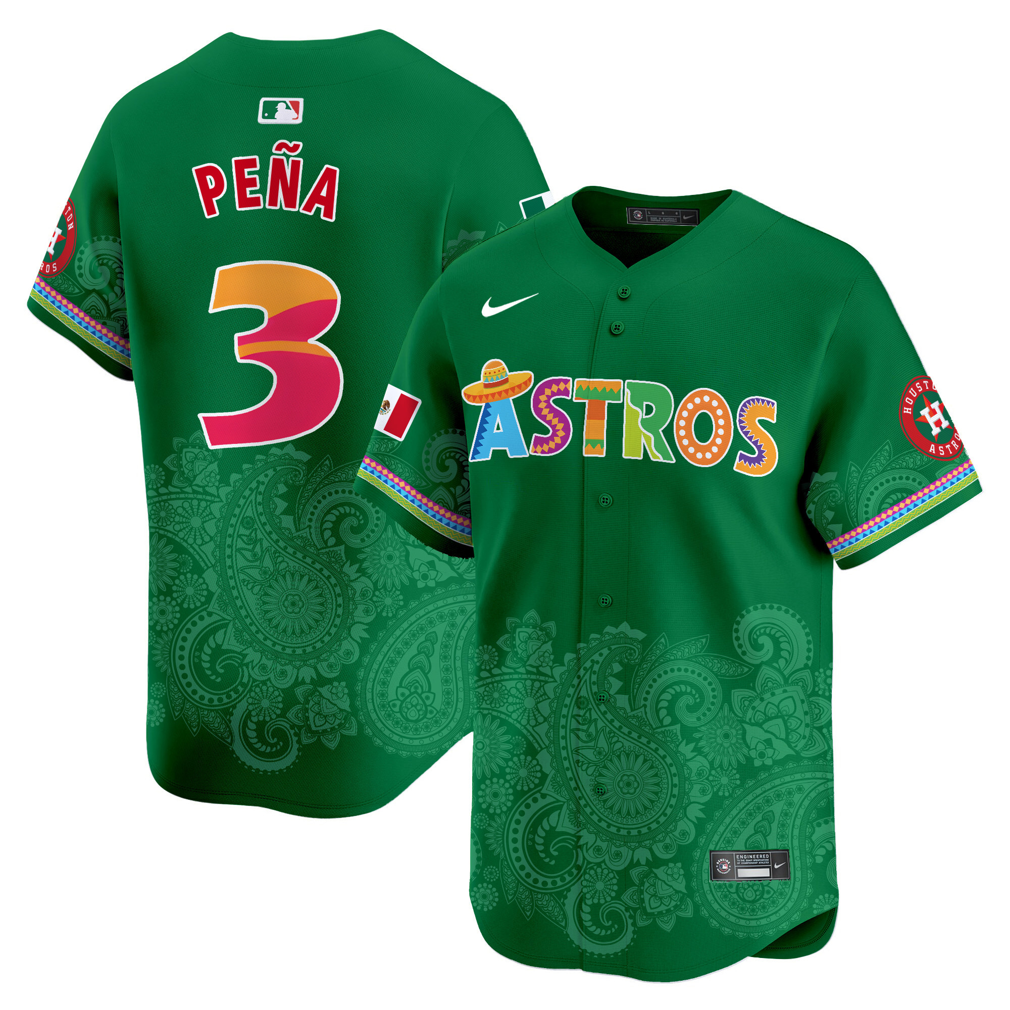 Men's Jeremy Pena Houston Astros Paisley Mexico Vapor Premier Limited Green Jersey V5- Printed