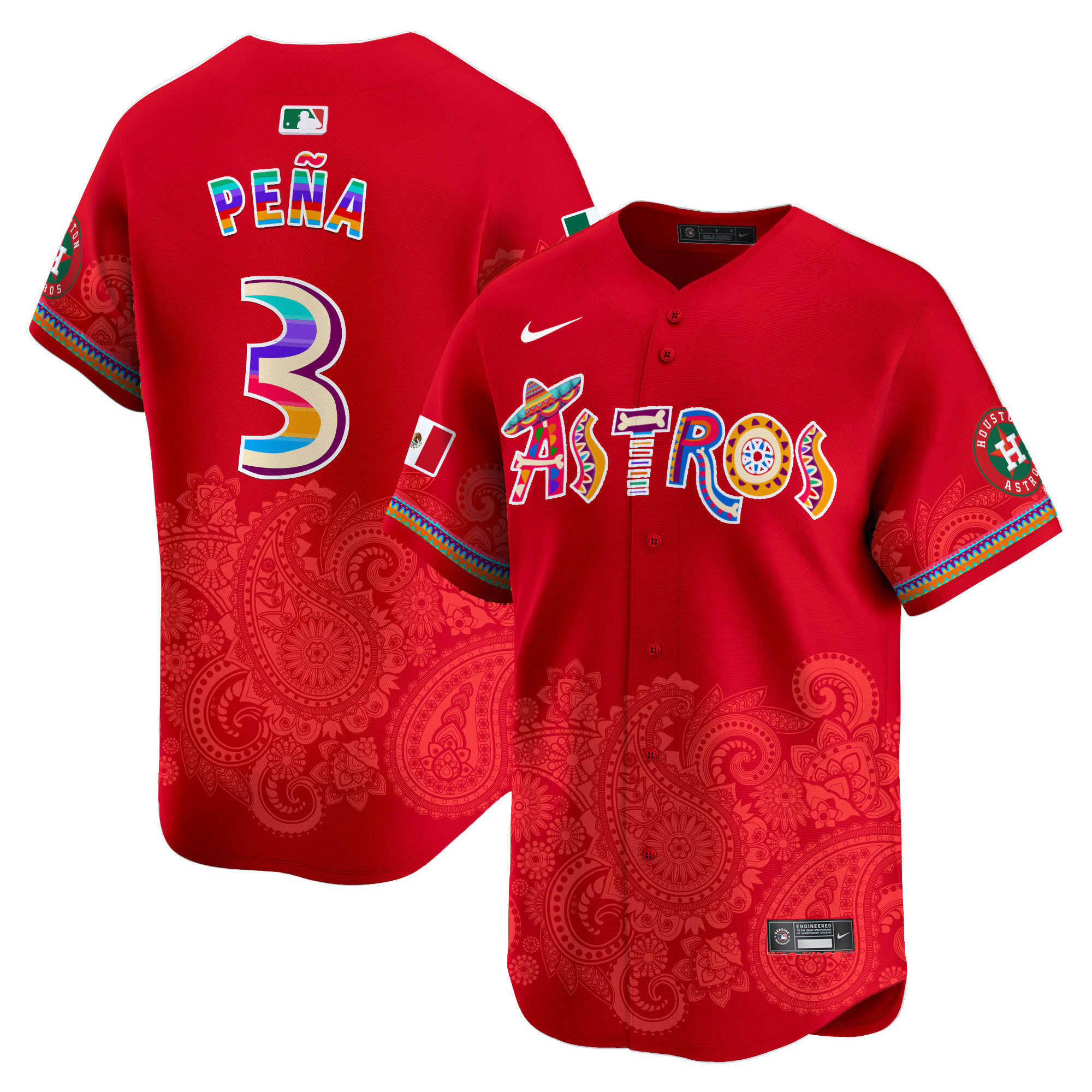 Men's Jeremy Pena Houston Astros Paisley Mexico Vapor Premier Limited Red Jersey - Printed