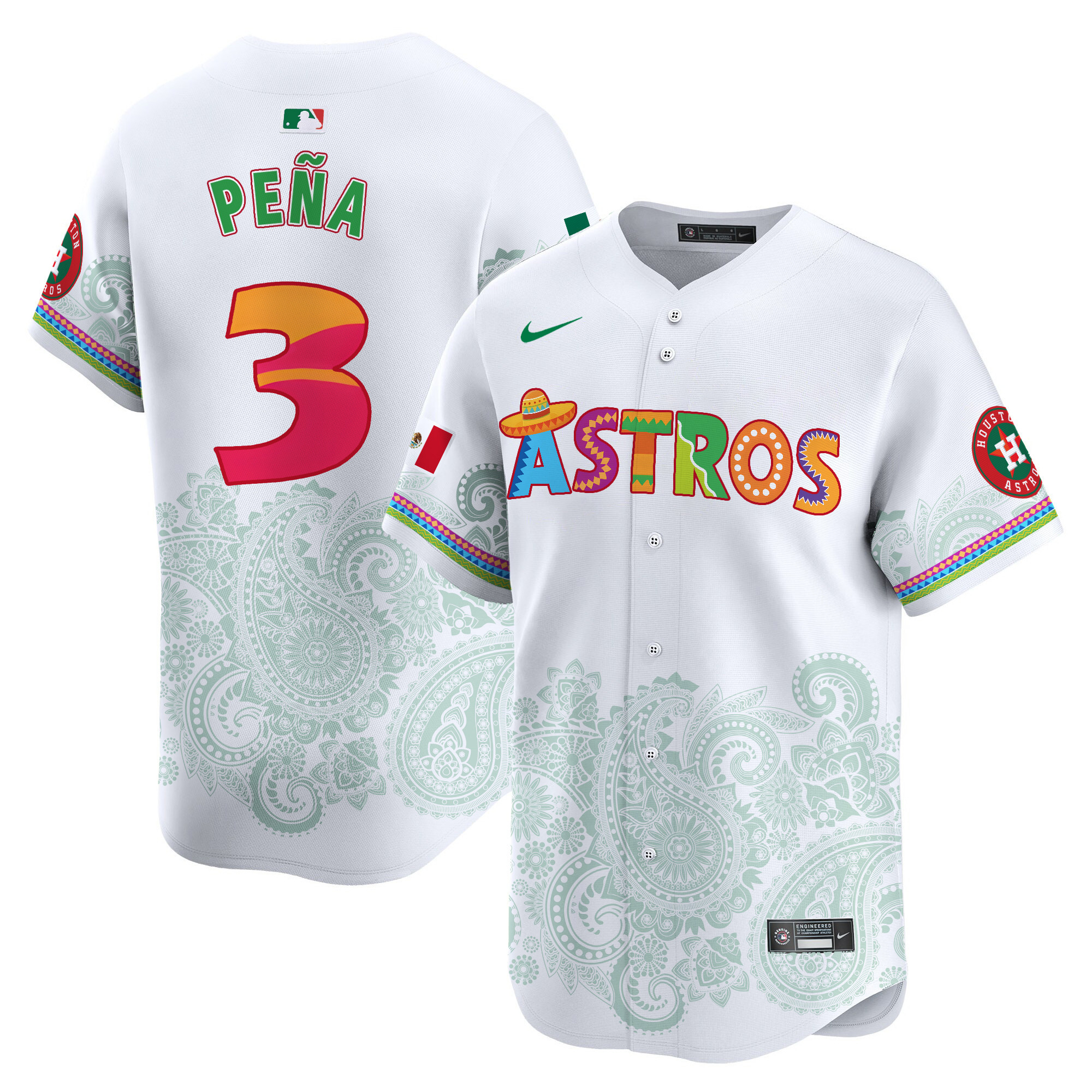 Men's Jeremy Pena Houston Astros Paisley Mexico Vapor Premier Limited White Jersey V5- Printed