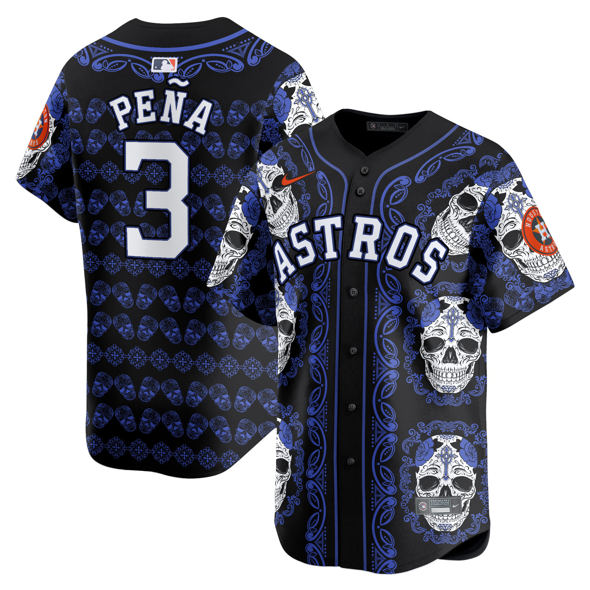 Men's Jeremy Pena Houston Astros Paisley Sugar Skull Vapor Premier Limited Navy Jersey - Printed