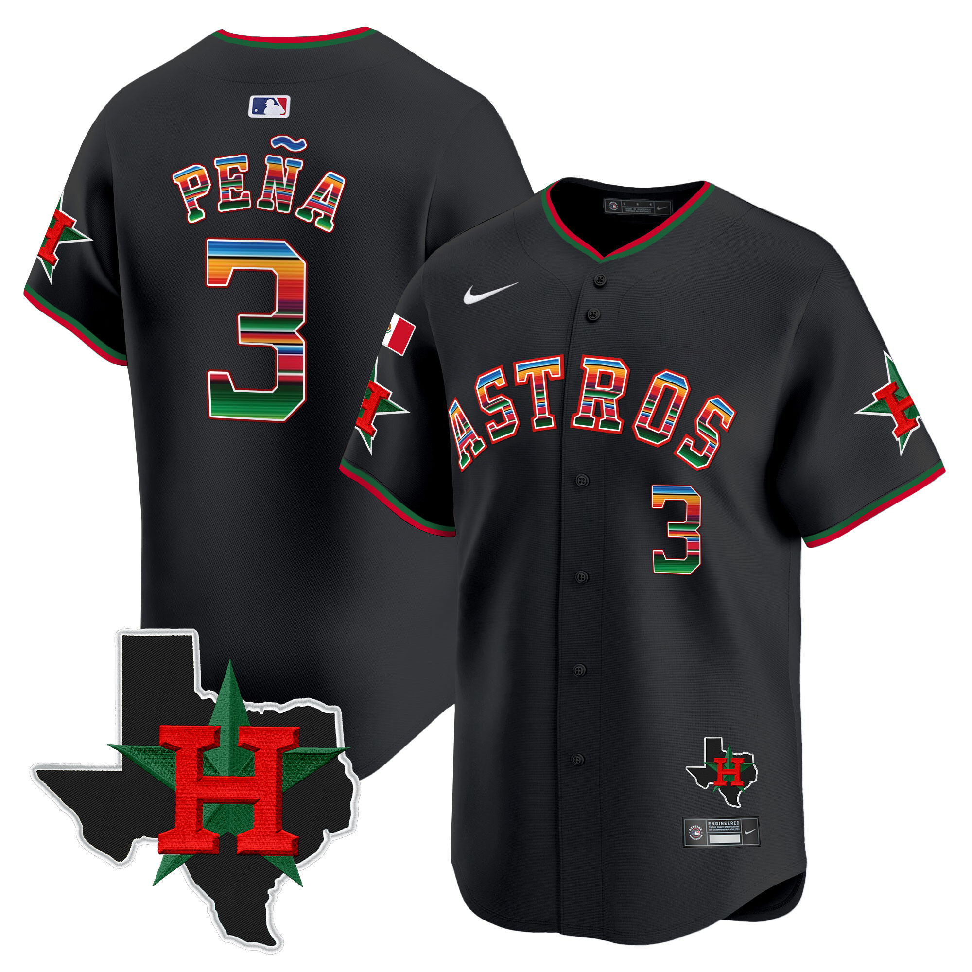 Men's Jeremy Pena Mexico Texas Patch Vapor Premier Limited Black Houston Astros Jersey V2 - All Stitched