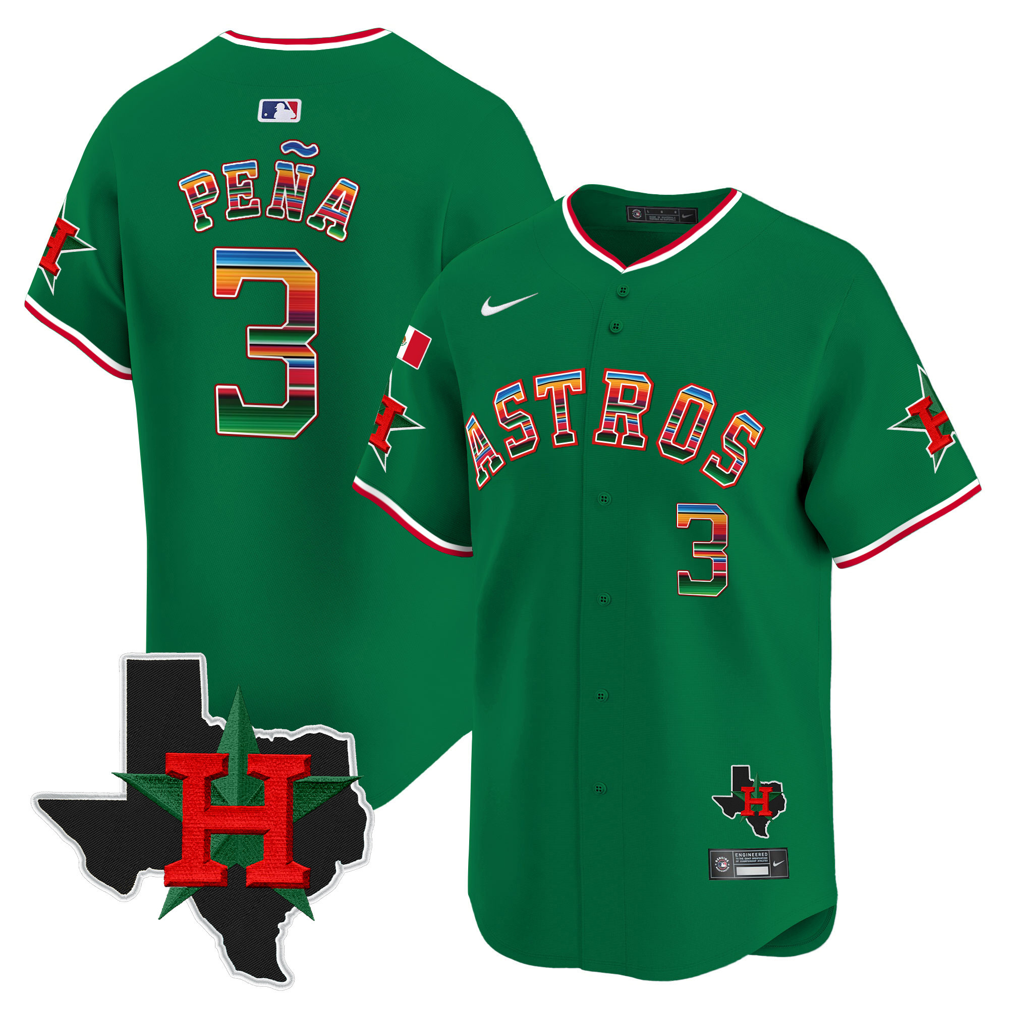 Men's Jeremy Pena Mexico Texas Patch Vapor Premier Limited Green Houston Astros Jersey V2 - All Stitched