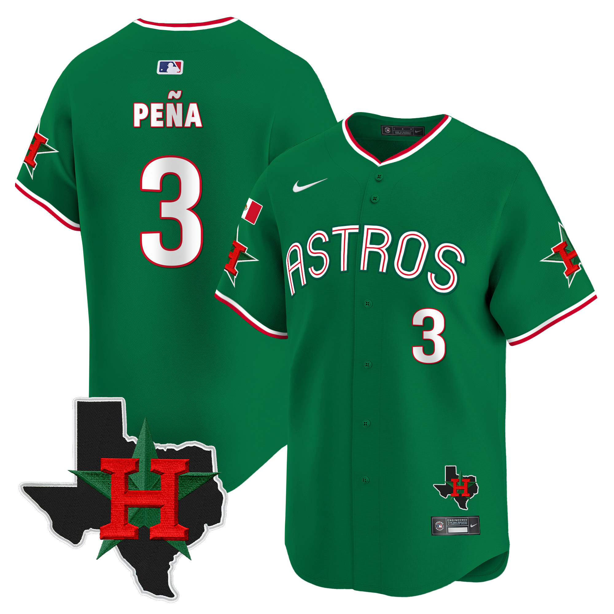 Men's Jeremy Pena Mexico Texas Patch Vapor Premier Limited Green Houston Astros Jersey V3 - All Stitched