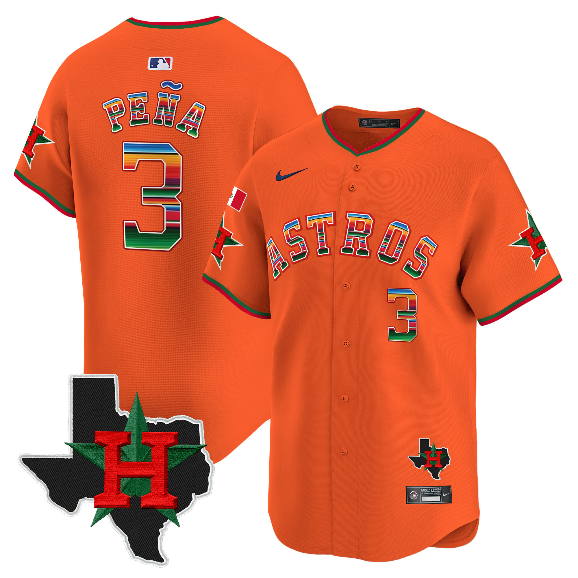 Men's Jeremy Pena Mexico Texas Patch Vapor Premier Limited Orange Houston Astros Jersey V2 - All Stitched