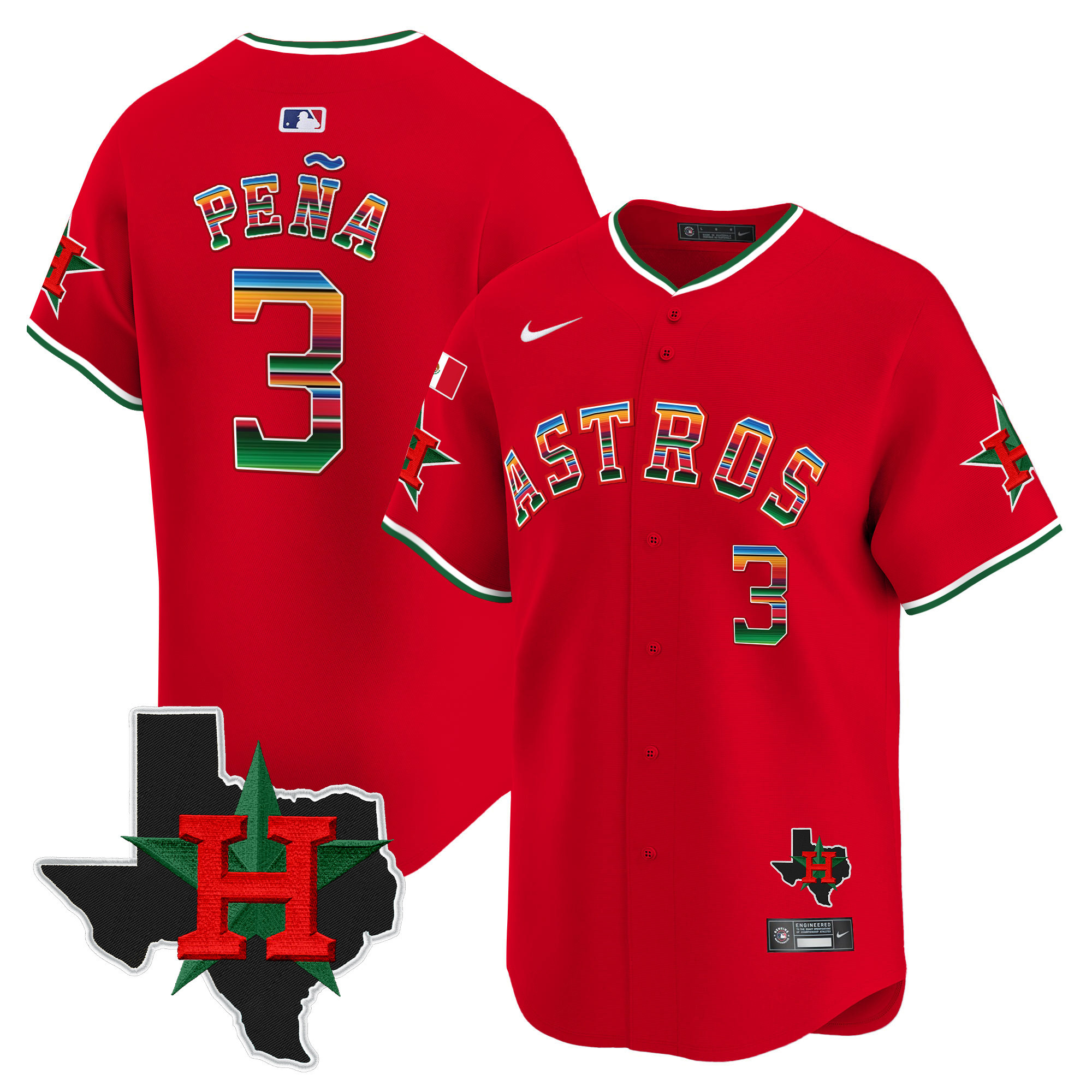 Men's Jeremy Pena Mexico Texas Patch Vapor Premier Limited Red Houston Astros Jersey V2 - All Stitched