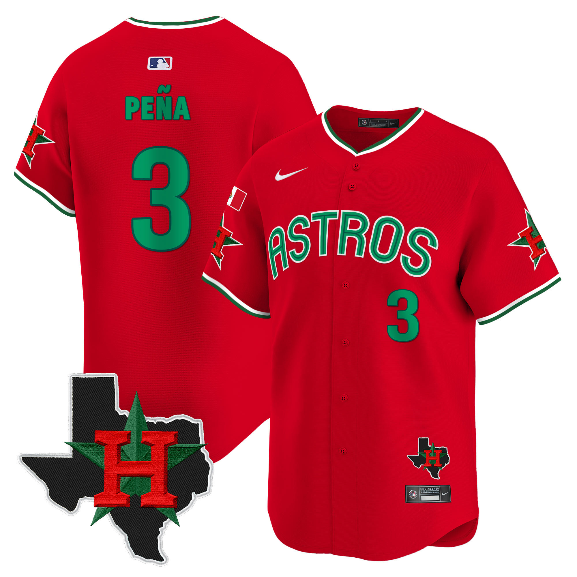Men's Jeremy Pena Mexico Texas Patch Vapor Premier Limited Red Houston Astros Jersey V3 - All Stitched