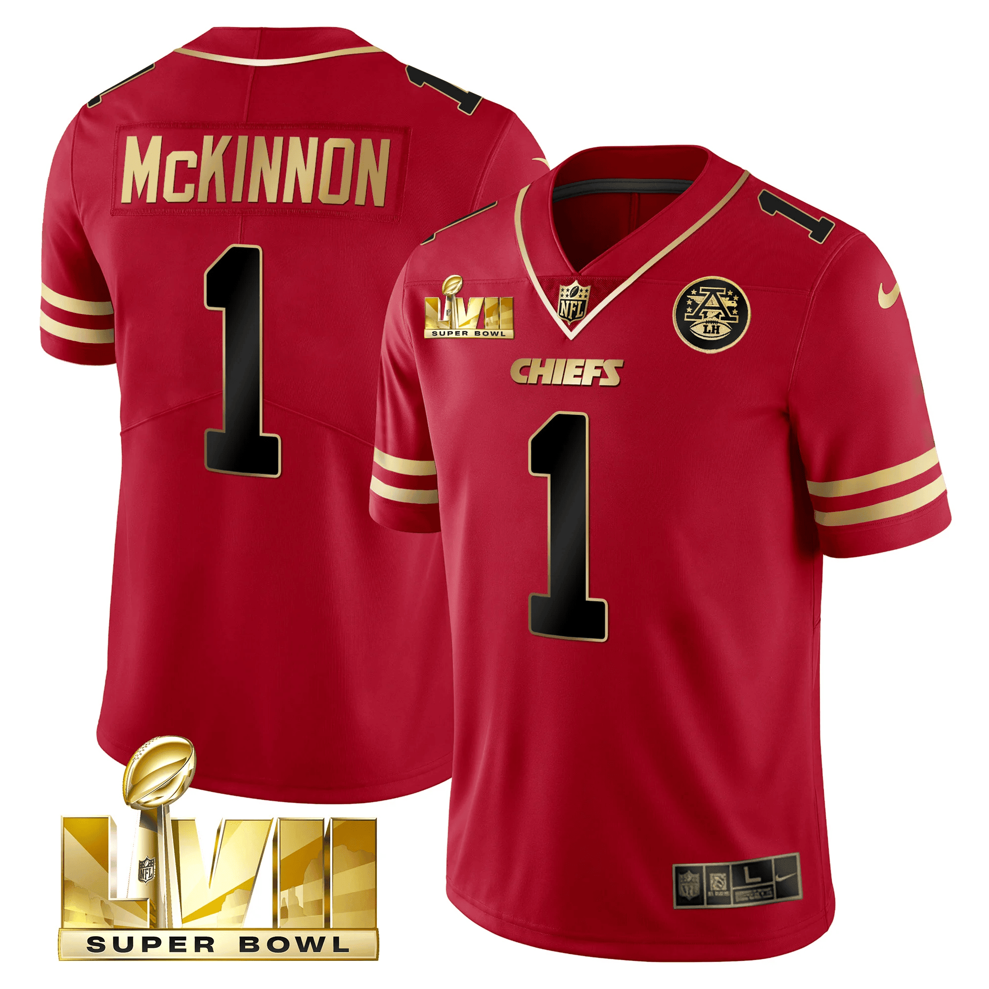 Men's Jerick McKinnon Kansas City Chiefs Super Bowl LVII Red Gold Vapor Black Red Jersey V2 - All Stitched