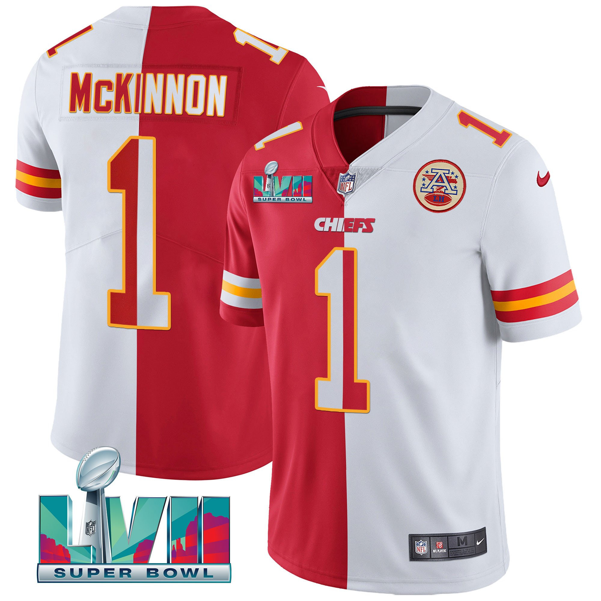 Men's Jerick McKinnon Kansas City Chiefs Super Bowl Vapor Gold Split Jersey V2- All Stitched