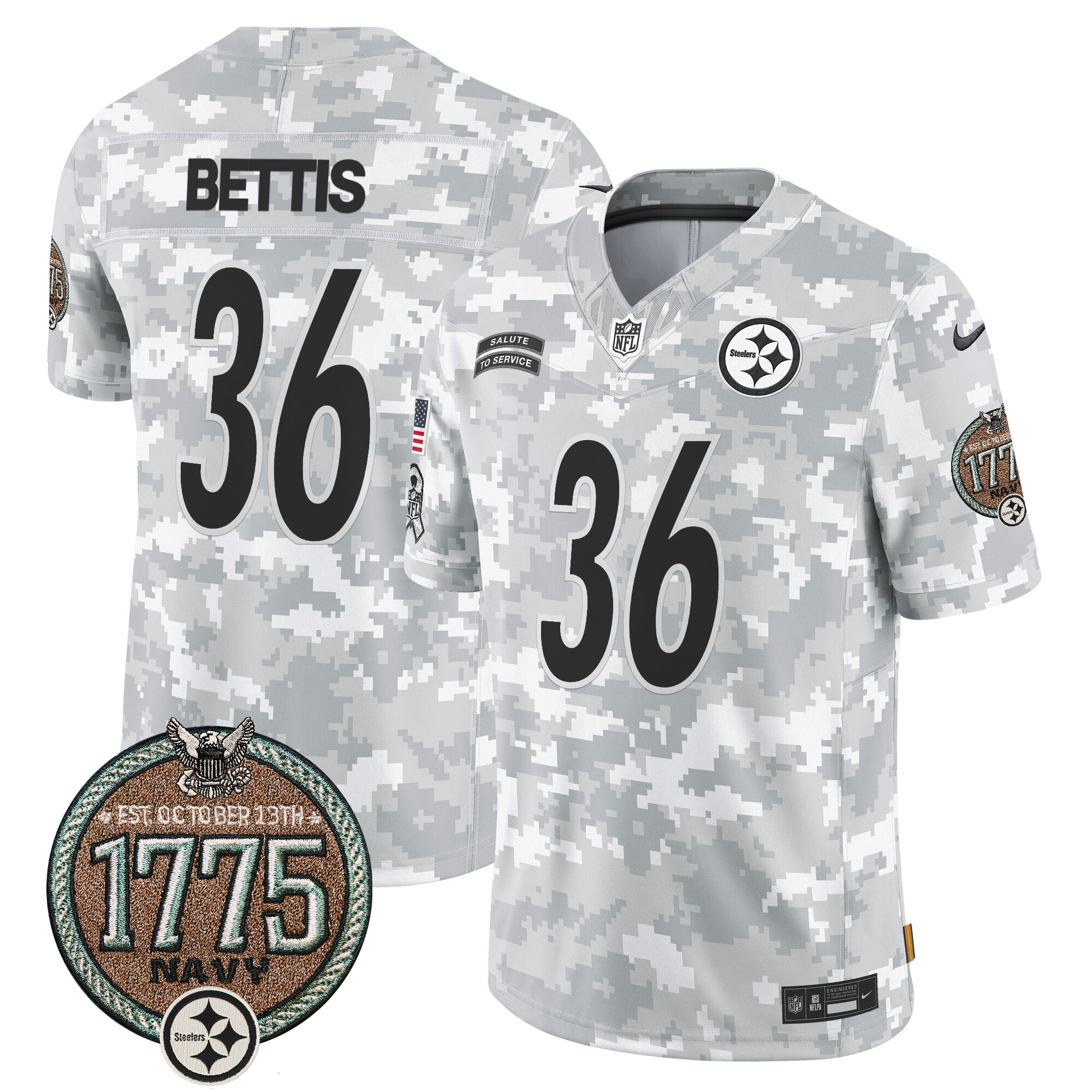 Men's Jerome Bettis Pittsburgh Steelers 2024 Salute to Service Establishment Year Patch Vapor Limited Navy Jersey - All Stitched
