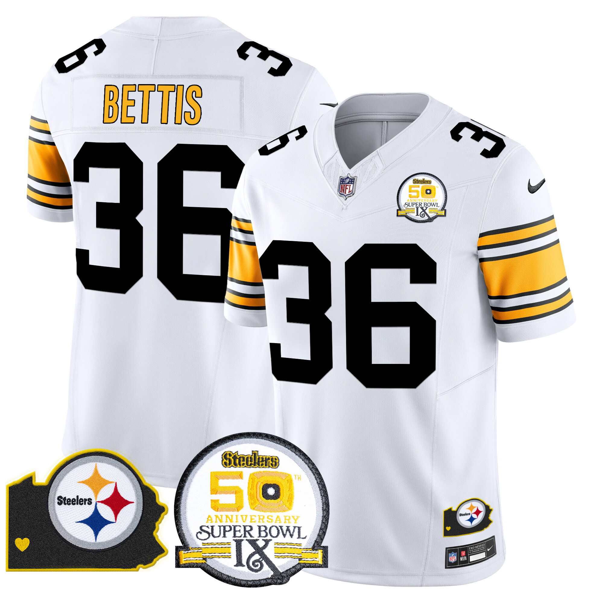 Men's Jerome Bettis Pittsburgh Steelers 50th Anniversary Of Super Bowl IX & Map Patch Vapor Limited 1975 White Jersey - All Stitched