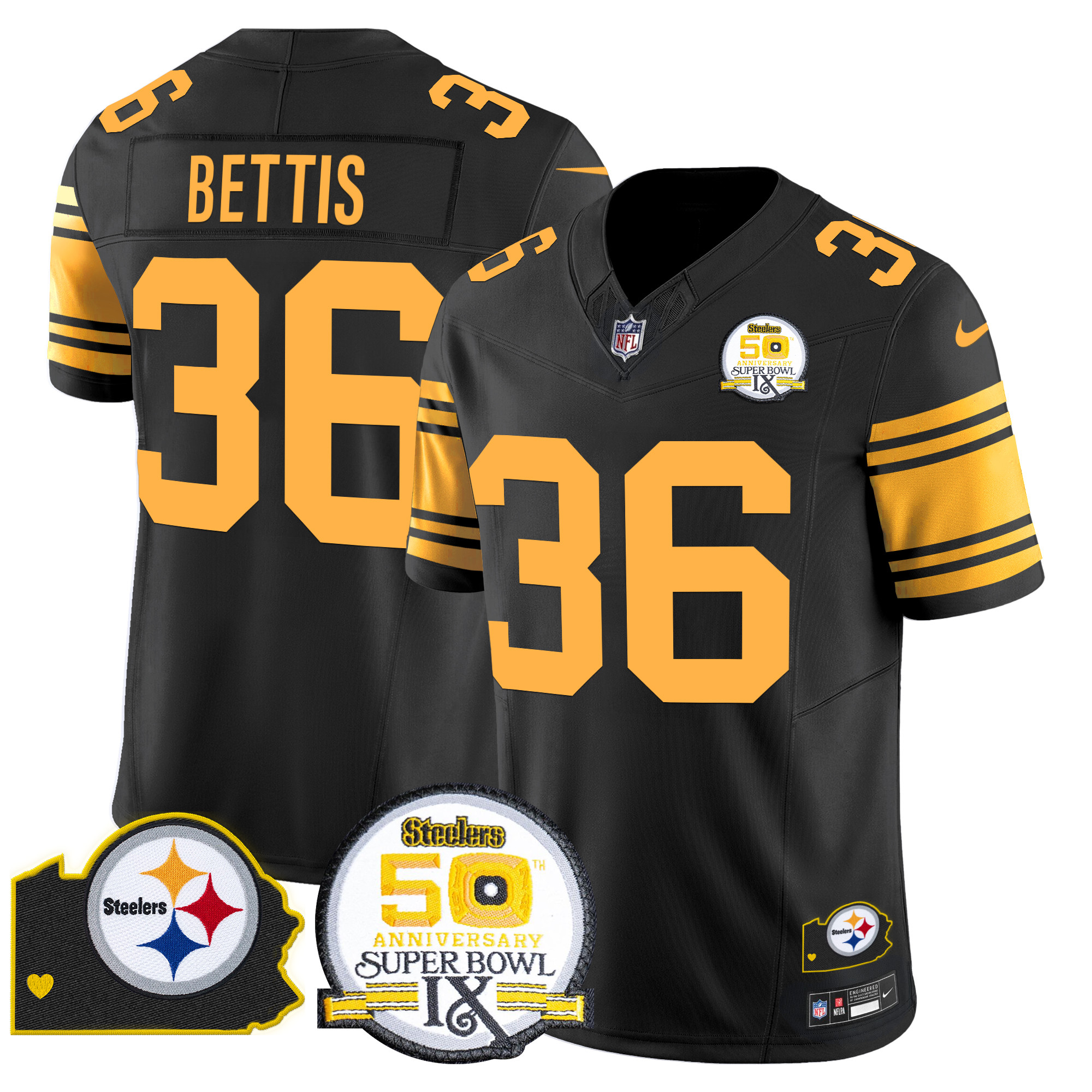 Men's Jerome Bettis Pittsburgh Steelers 50th Anniversary Of Super Bowl IX & Map Patch Vapor Limited Color Rush Jersey - All Stitched