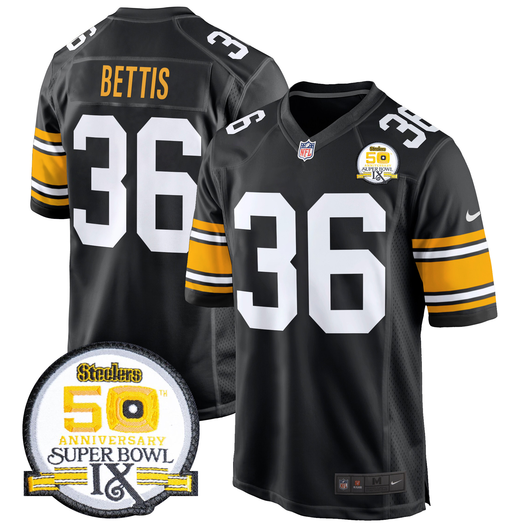 Men's Jerome Bettis Pittsburgh Steelers 50th Anniversary Of Super Bowl IX Patch Game 1975 Throwback Jersey - All Stitched