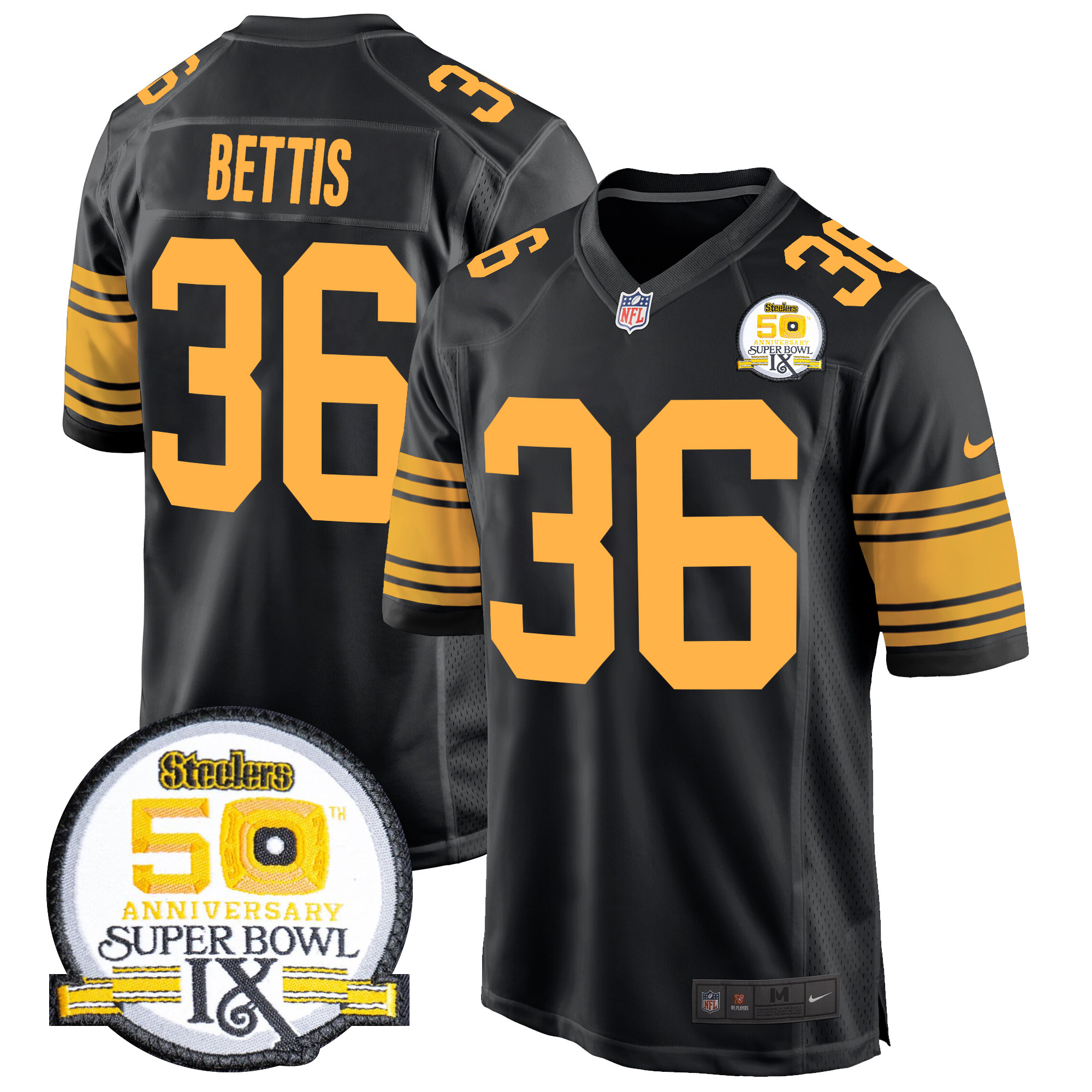 Men's Jerome Bettis Pittsburgh Steelers 50th Anniversary Of Super Bowl IX Patch Game Color Rush Jersey - All Stitched