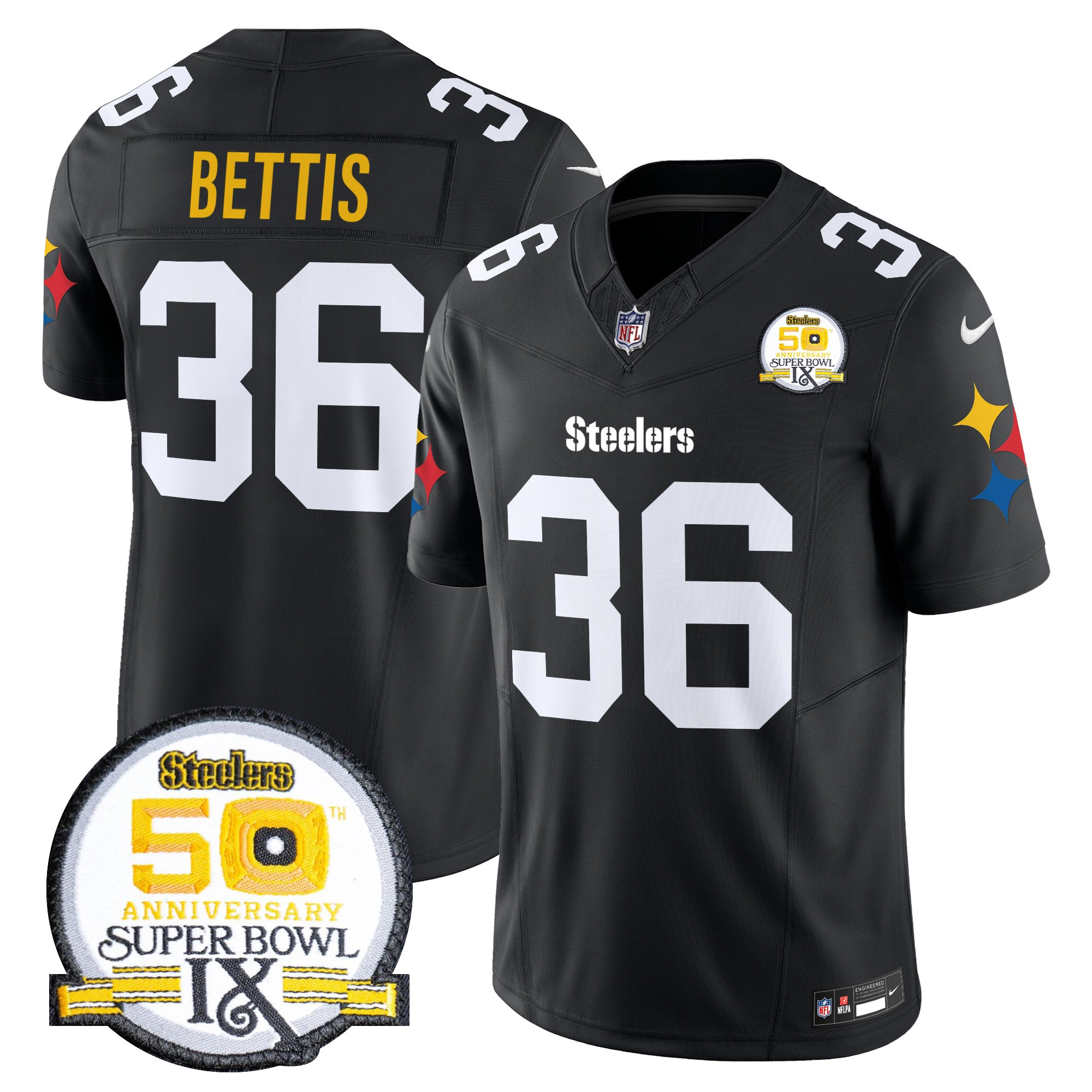 Men's Jerome Bettis Pittsburgh Steelers 50th Anniversary Of Super Bowl IX Patch Vapor Limited 1975 Throwback Jersey - All Stitched