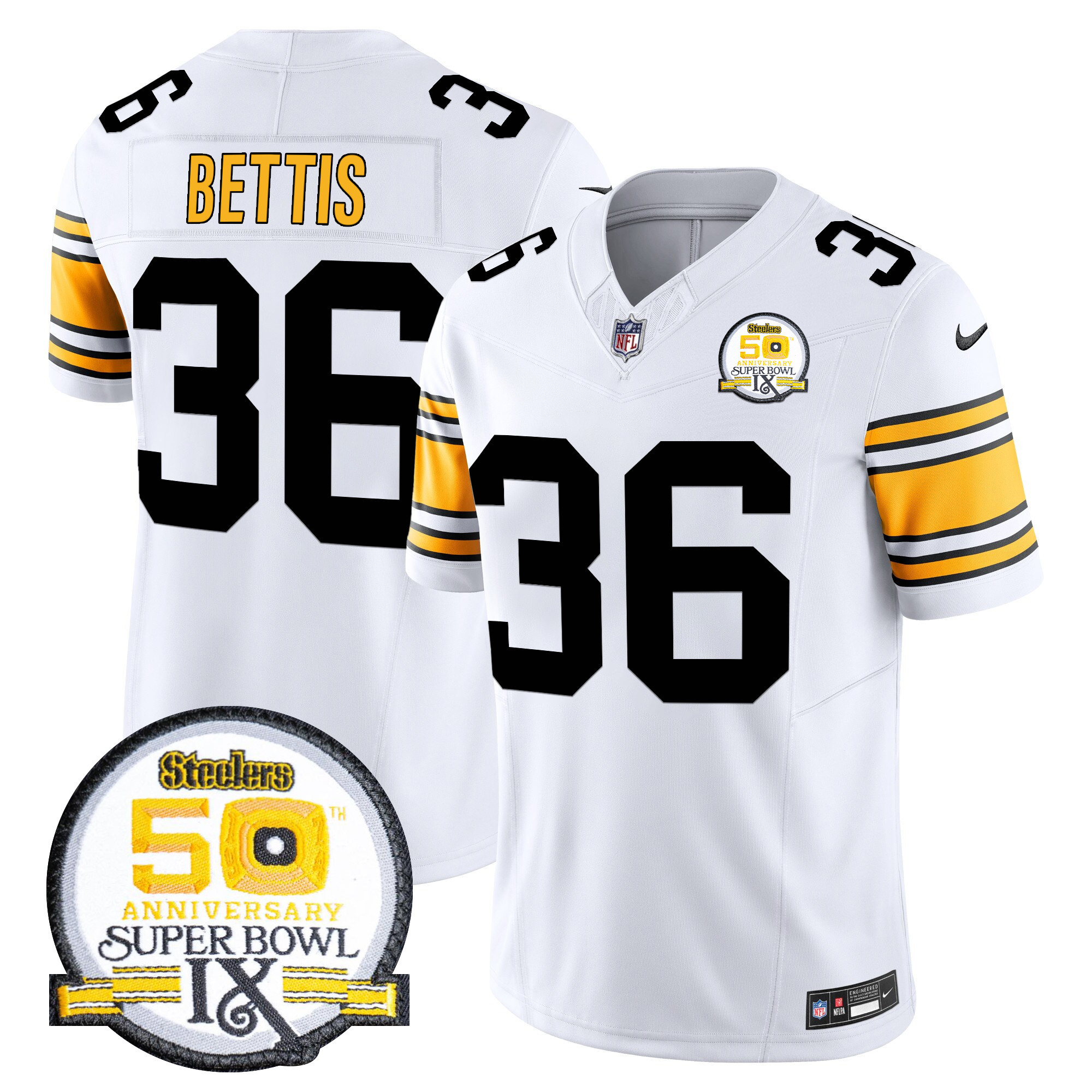 Men's Jerome Bettis Pittsburgh Steelers 50th Anniversary Of Super Bowl IX Patch Vapor Limited 1975 White Jersey - All Stitched