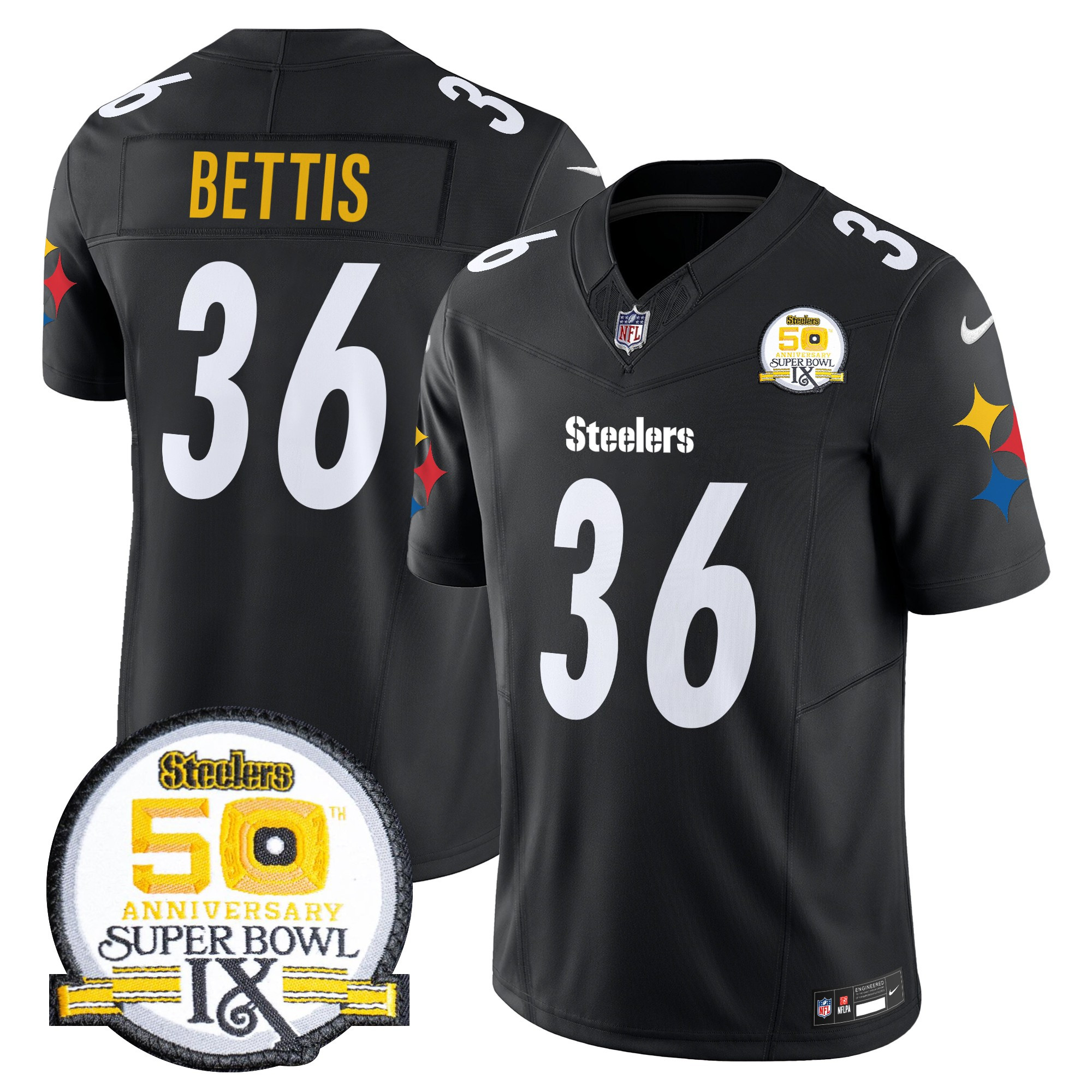 Men's Jerome Bettis Pittsburgh Steelers 50th Anniversary Of Super Bowl IX Patch Vapor Limited Black Jersey - All Stitched