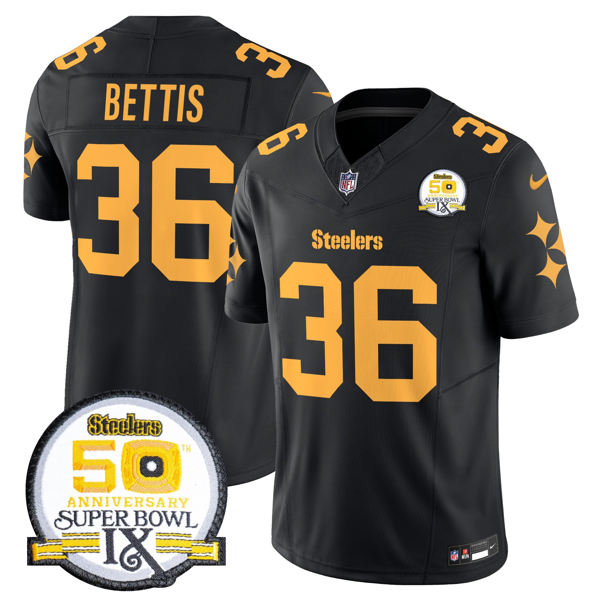 Men's Jerome Bettis Pittsburgh Steelers 50th Anniversary Of Super Bowl IX Patch Vapor Limited Color Rush Jersey - All Stitched