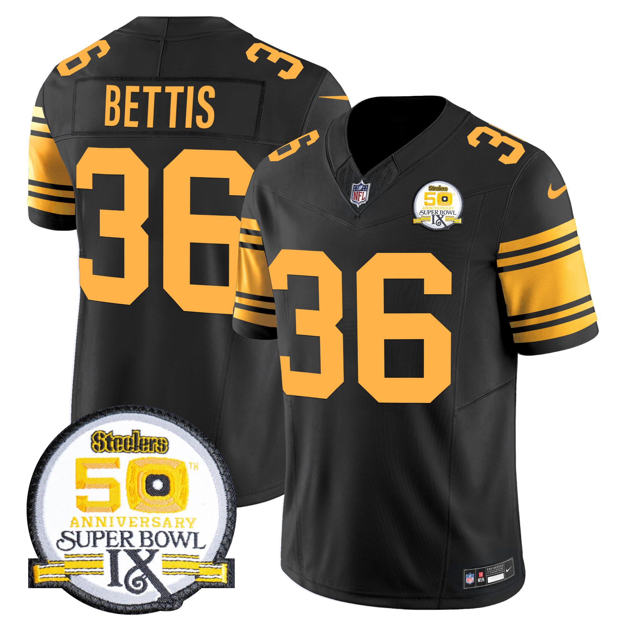 Men's Jerome Bettis Pittsburgh Steelers 50th Anniversary Of Super Bowl IX Patch Vapor Limited Color Rush Jersey - All Stitched