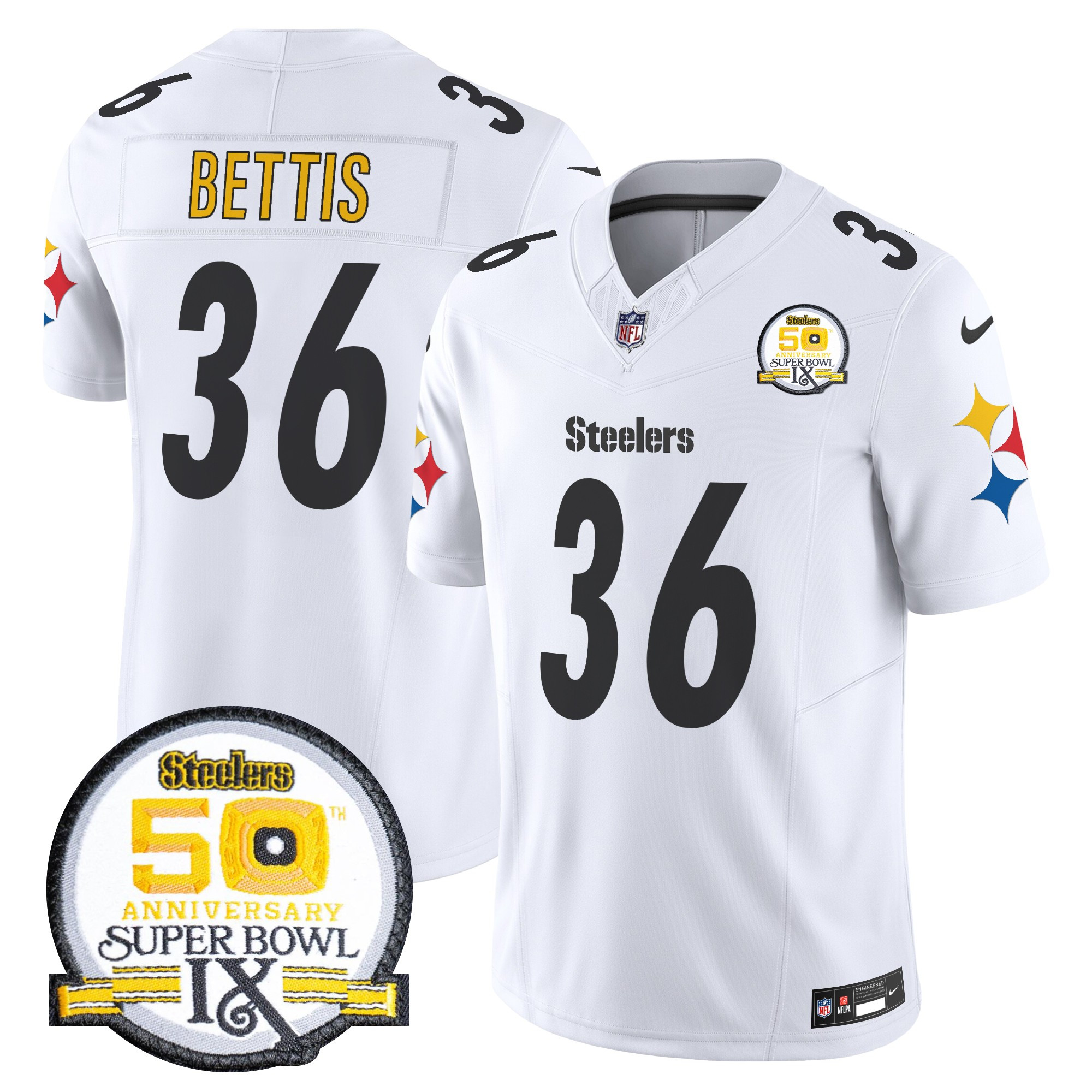 Men's Jerome Bettis Pittsburgh Steelers 50th Anniversary Of Super Bowl IX Patch Vapor Limited White Jersey - All Stitched