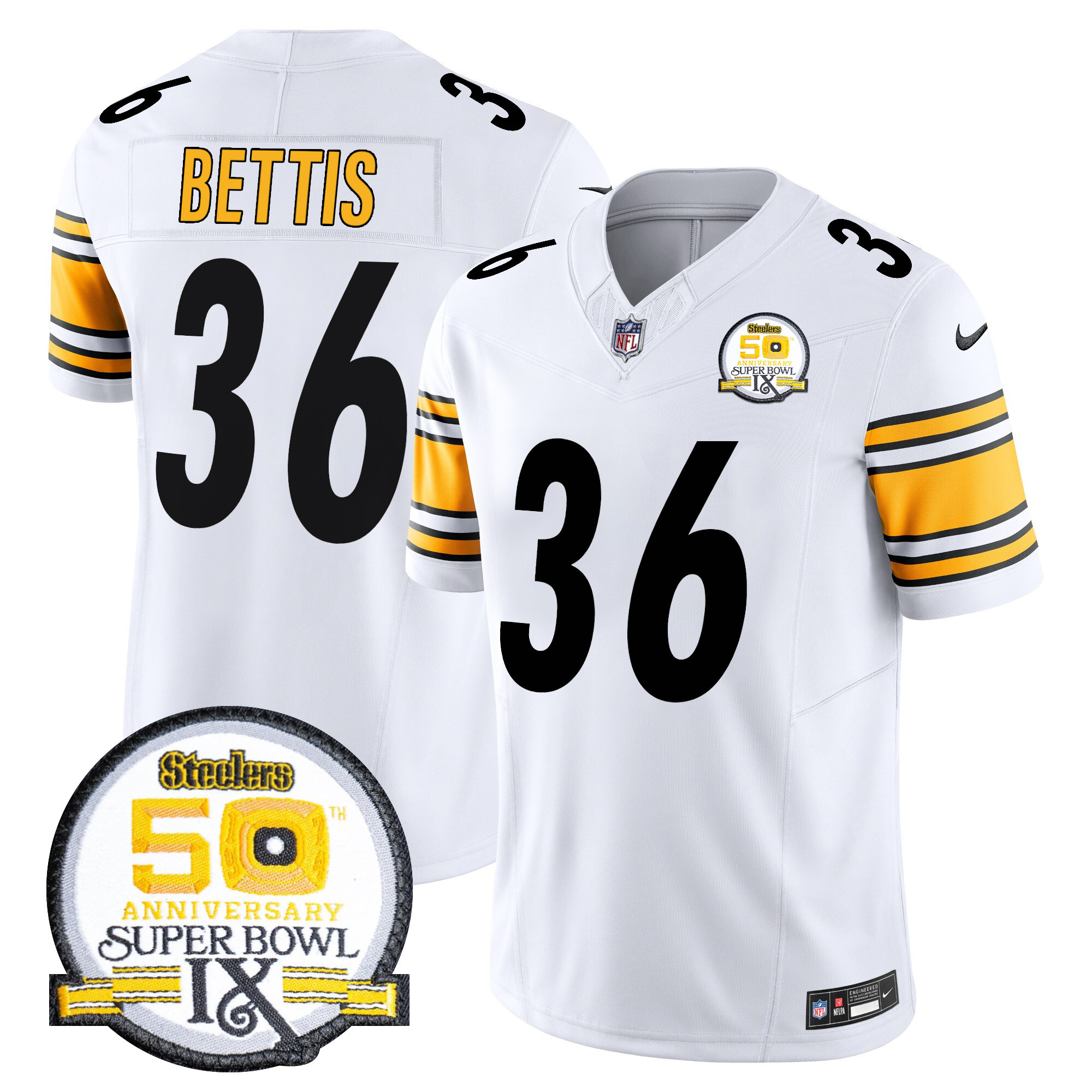 Men's Jerome Bettis Pittsburgh Steelers 50th Anniversary Of Super Bowl IX Patch Vapor Limited White Jersey - All Stitched