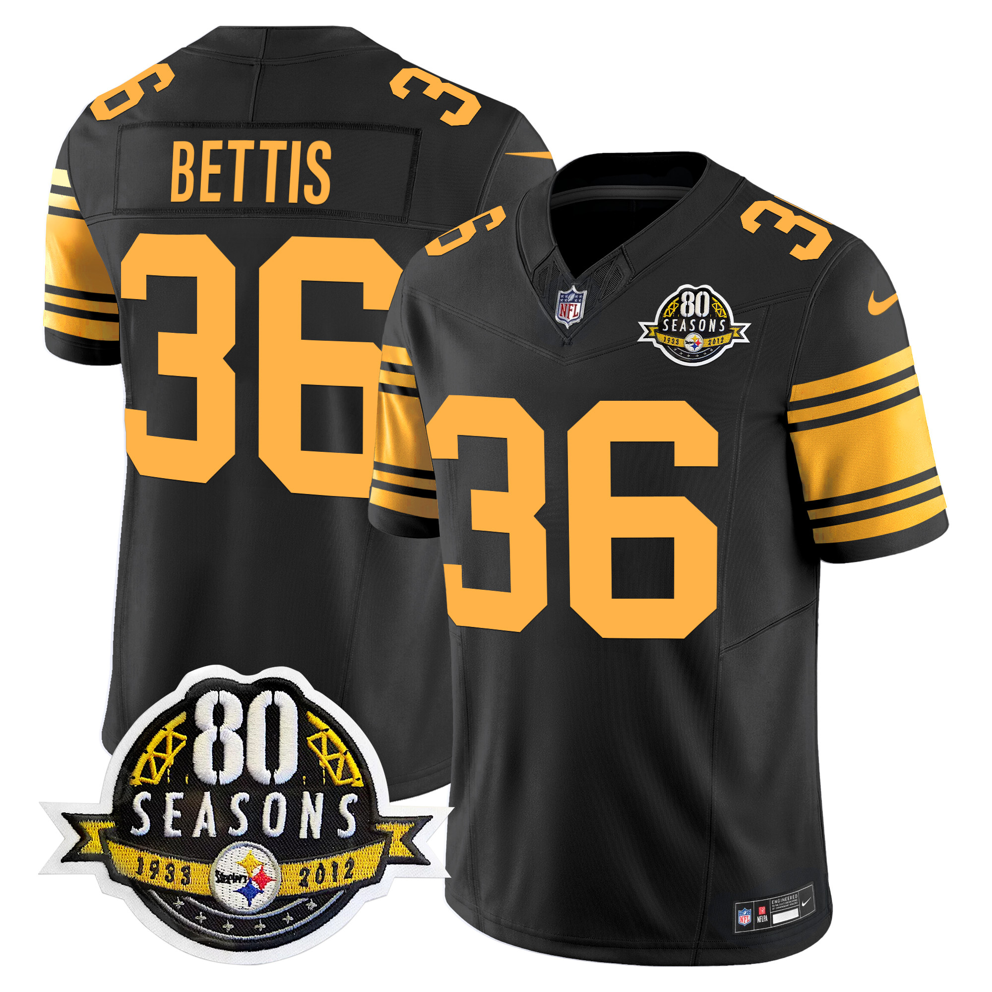 Men's Jerome Bettis Pittsburgh Steelers 80th Anniversary Patch Vapor Limited Color Rush Jersey - All Stitched