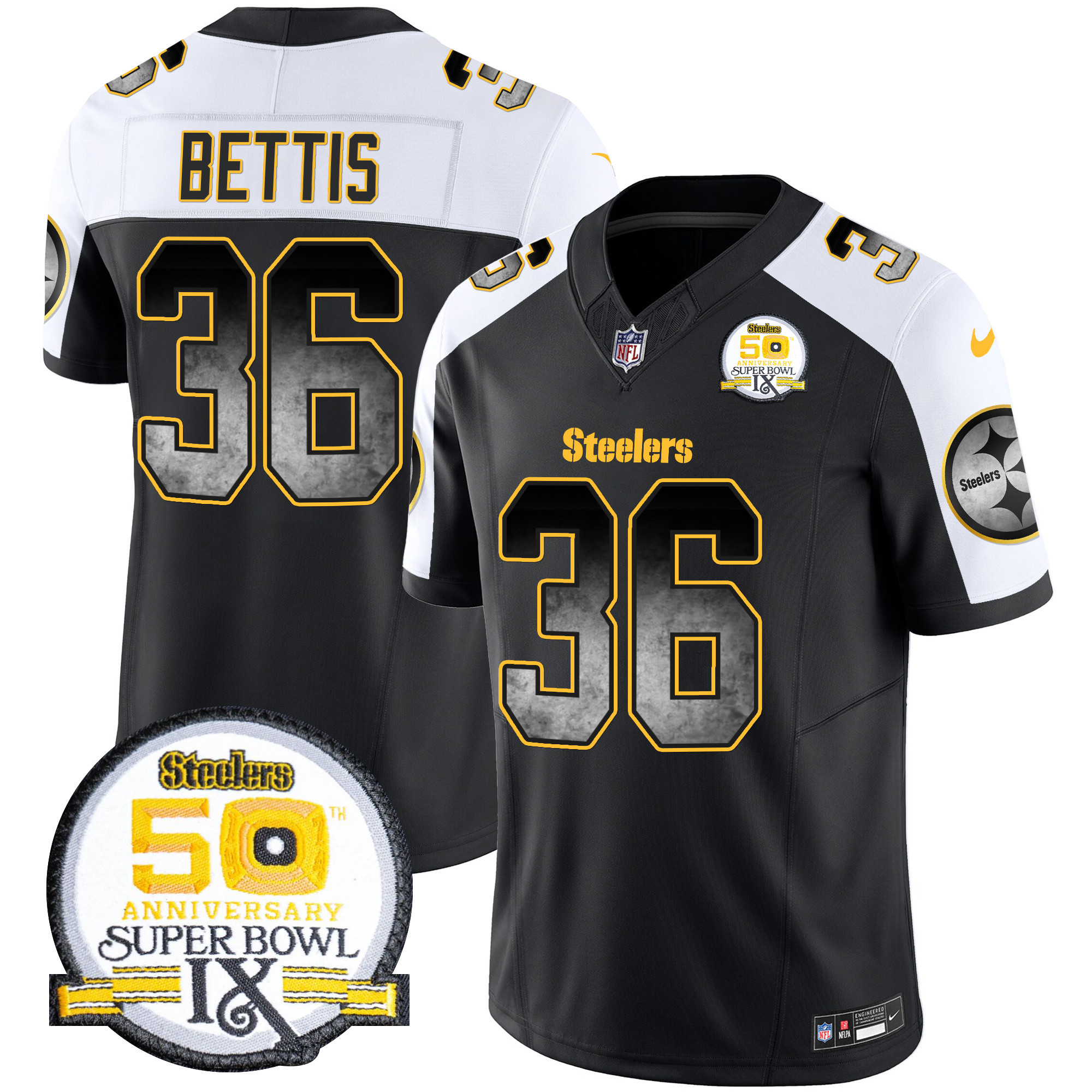 Men's Jerome Bettis Pittsburgh Steelers Arch Smoke 50th Anniversary Of Super Bowl IX Patch Vapor Limited Alternate Jersey - All Stitched