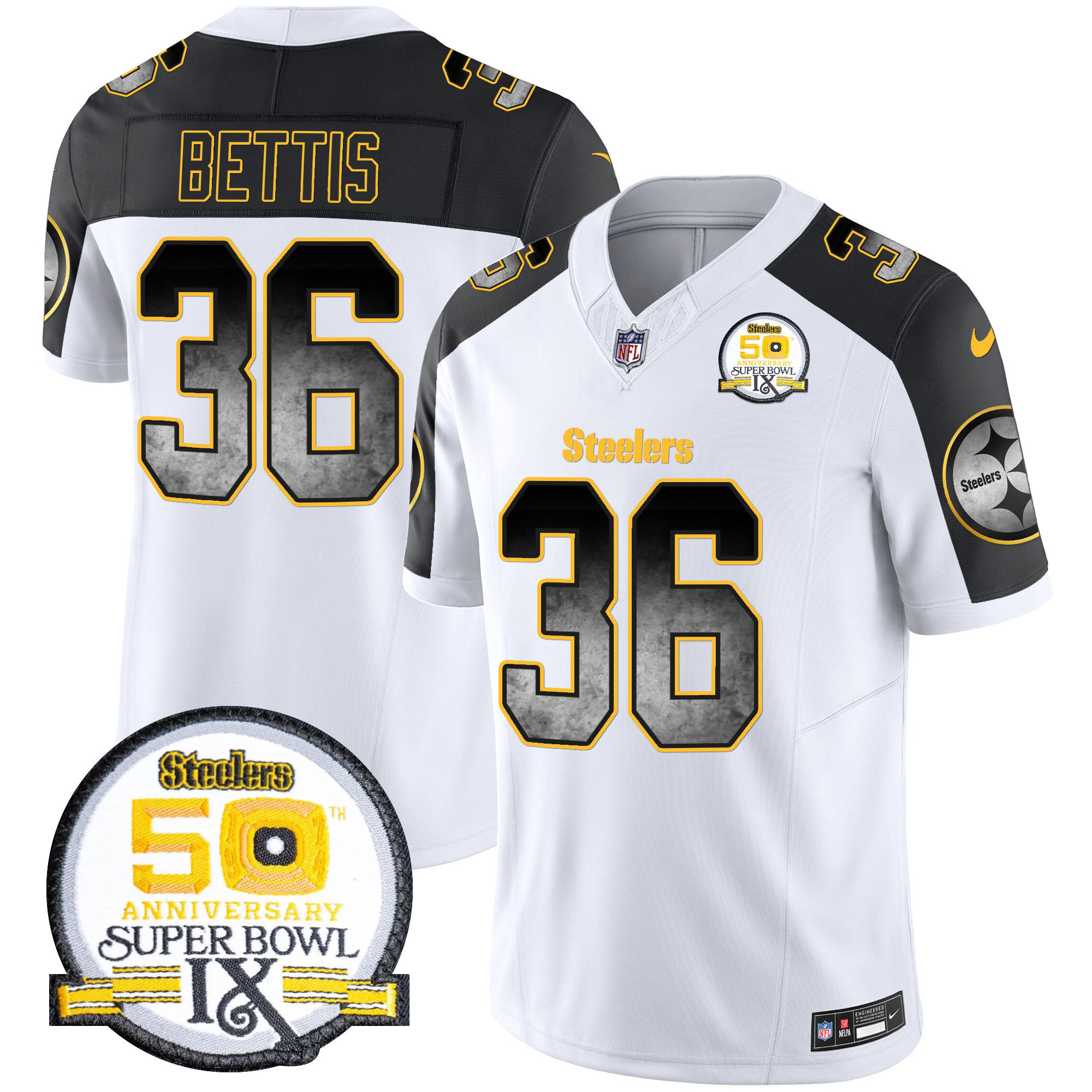 Men's Jerome Bettis Pittsburgh Steelers Arch Smoke 50th Anniversary Of Super Bowl IX Patch Vapor Limited Inverted Jersey - All Stitched