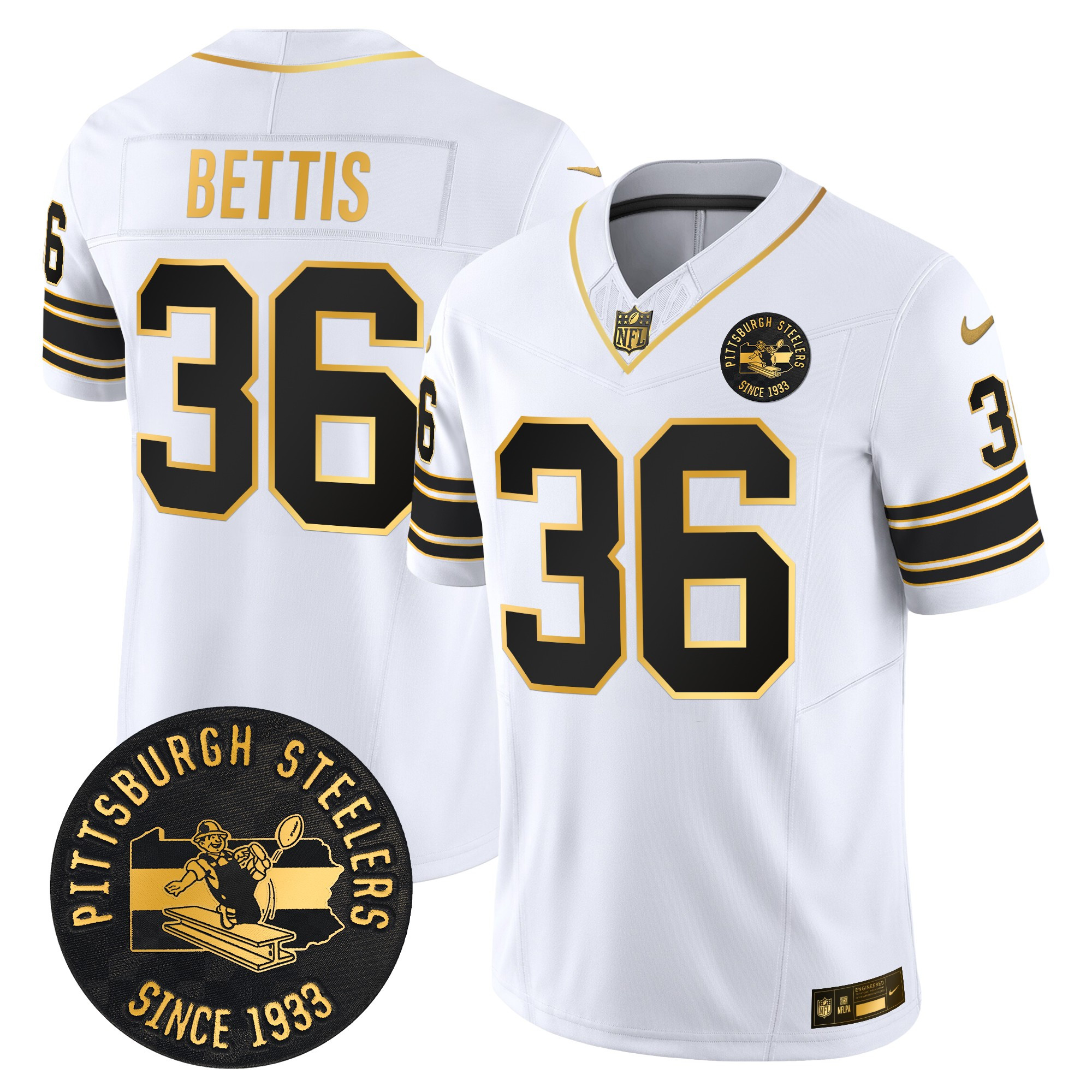 Men's Jerome Bettis Pittsburgh Steelers Throwback 1933 Patch Gold Vapor Limited White Gold Jersey - All Stitched