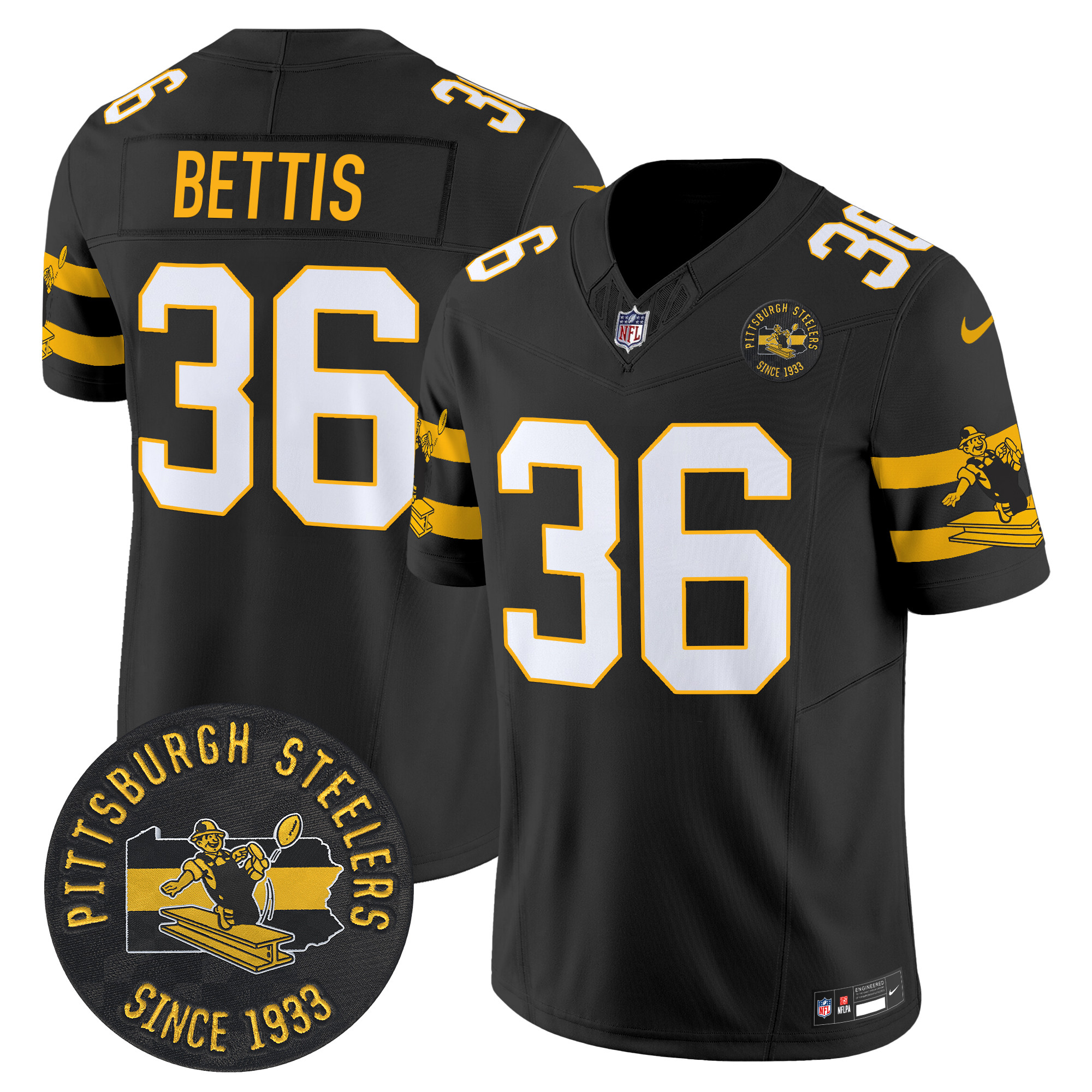 Men's Jerome Bettis Pittsburgh Steelers Throwback 1933 Patch Vapor Limited Black Jersey - All Stitched