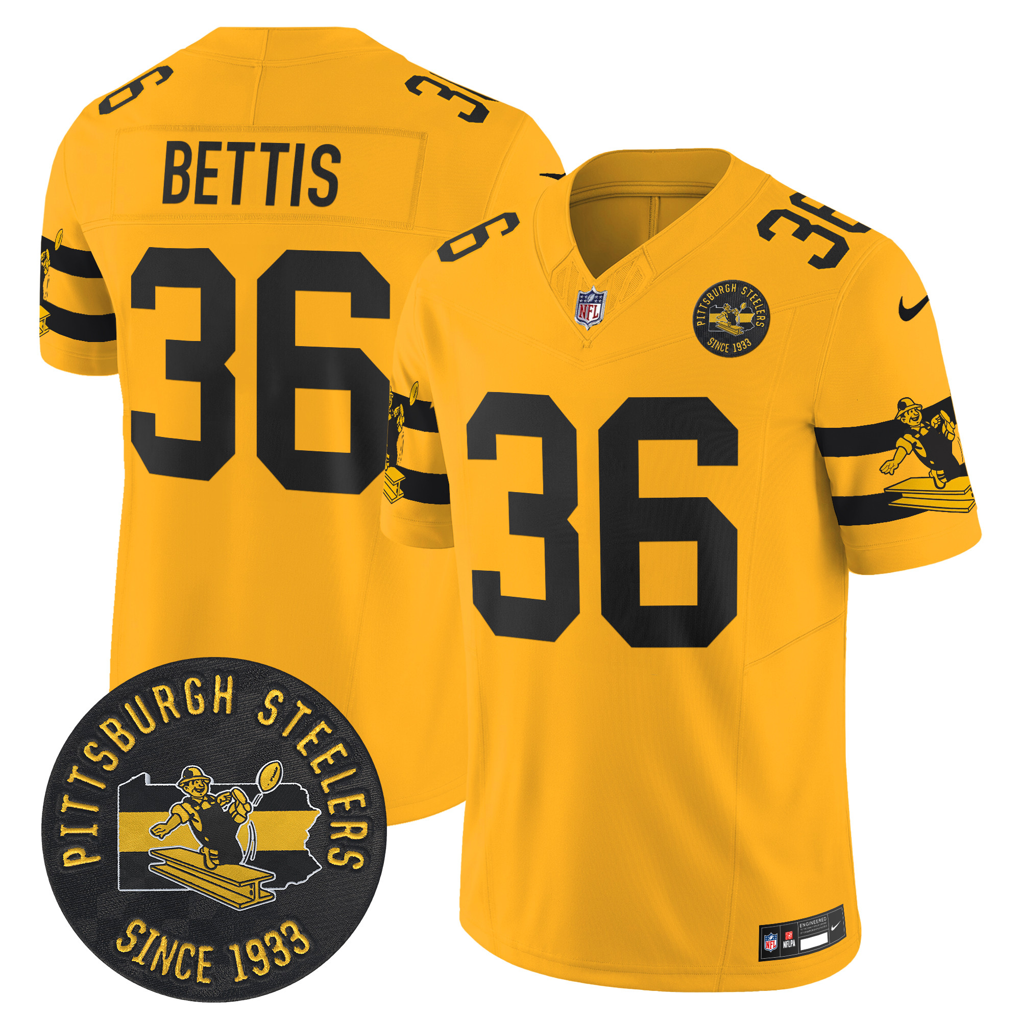 Men's Jerome Bettis Pittsburgh Steelers Throwback 1933 Patch Vapor Limited Gold Jersey - All Stitched