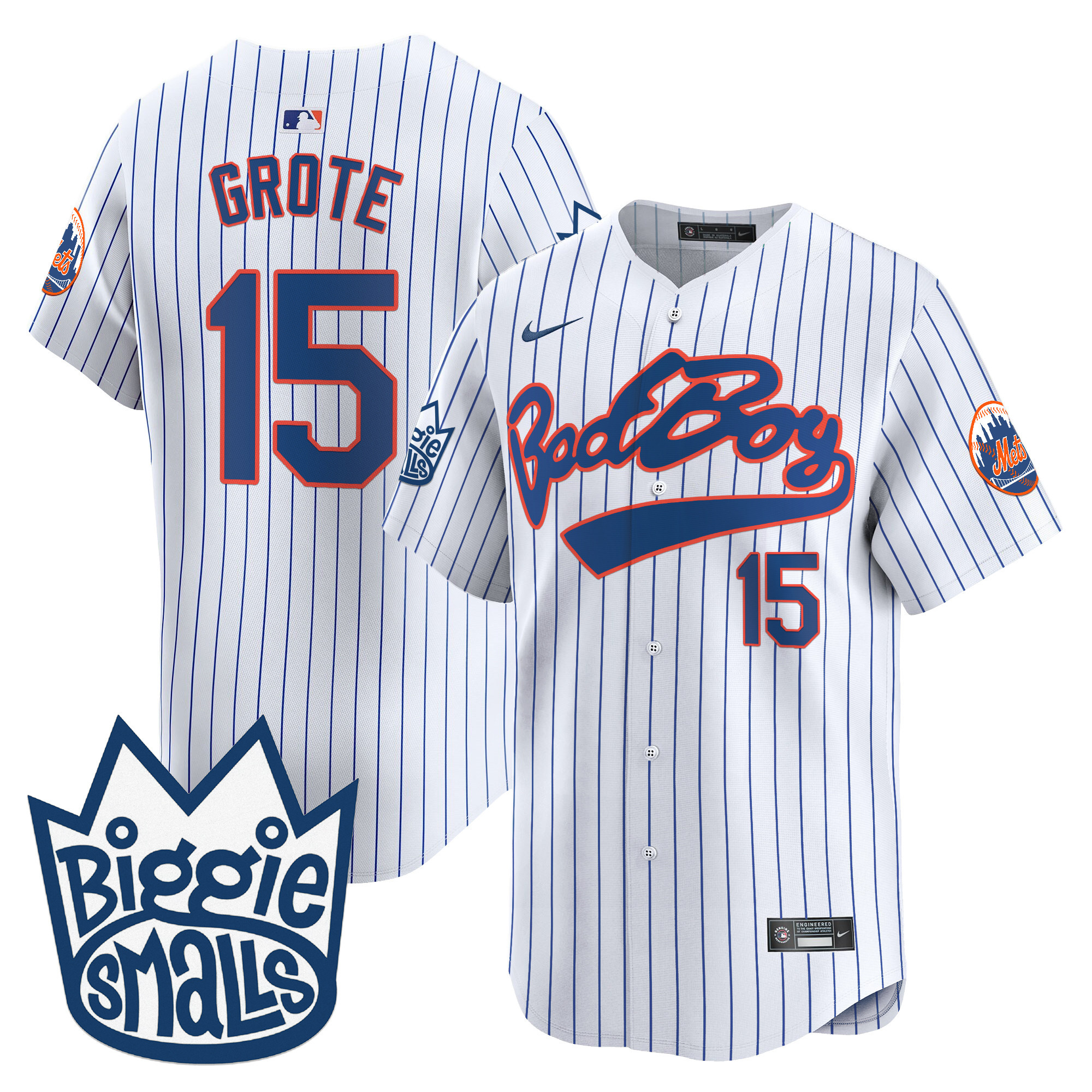 Men's Jerry Grote New York Mets Biggie Smalls Vapor Premier Limited Pinstripe Jersey - All Stitched