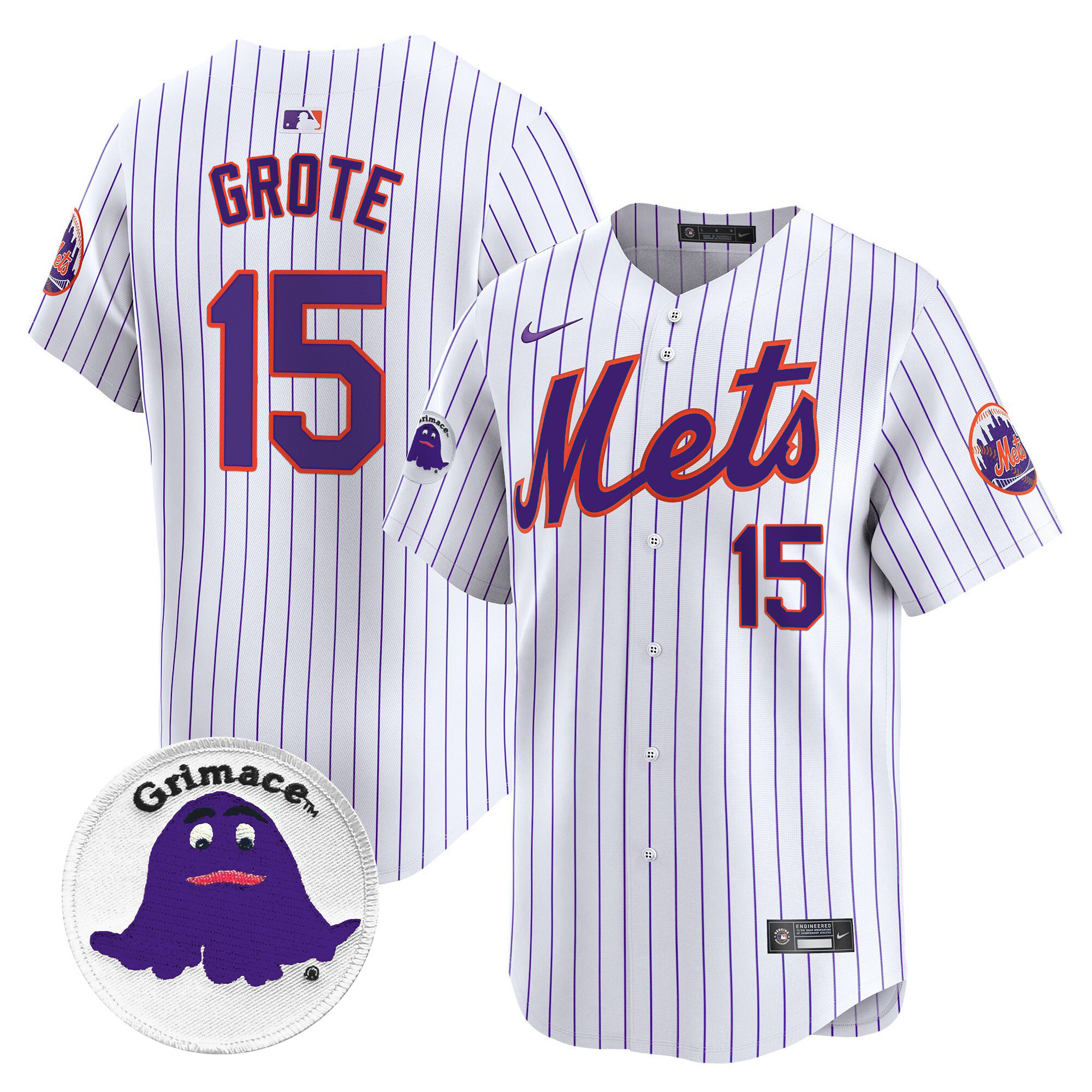 Men's Jerry Grote New York Mets Grimace Vapor Premier Limited Pinstripe Jersey - All Stitched