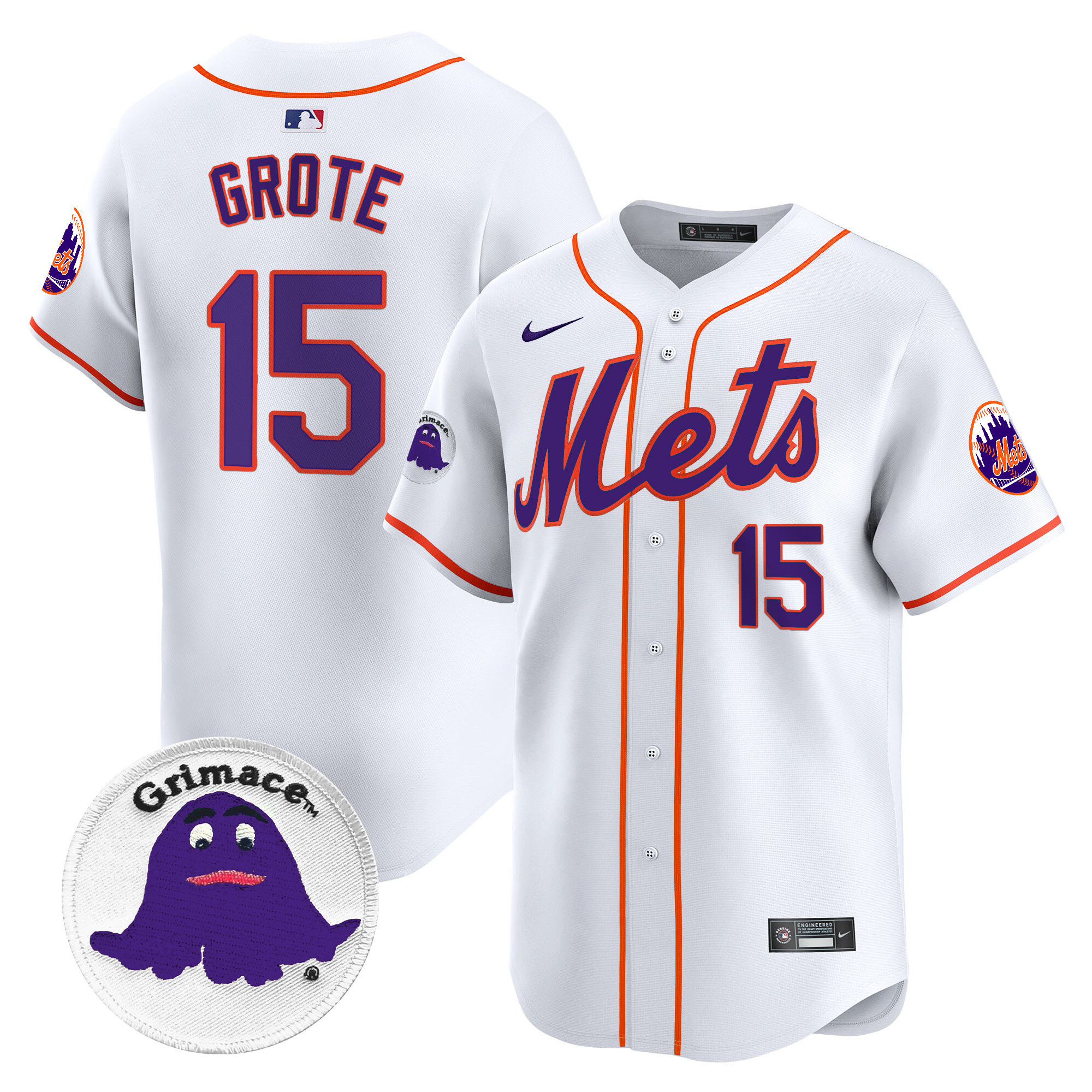 Men's Jerry Grote New York Mets Grimace Vapor Premier Limited White Jersey - All Stitched
