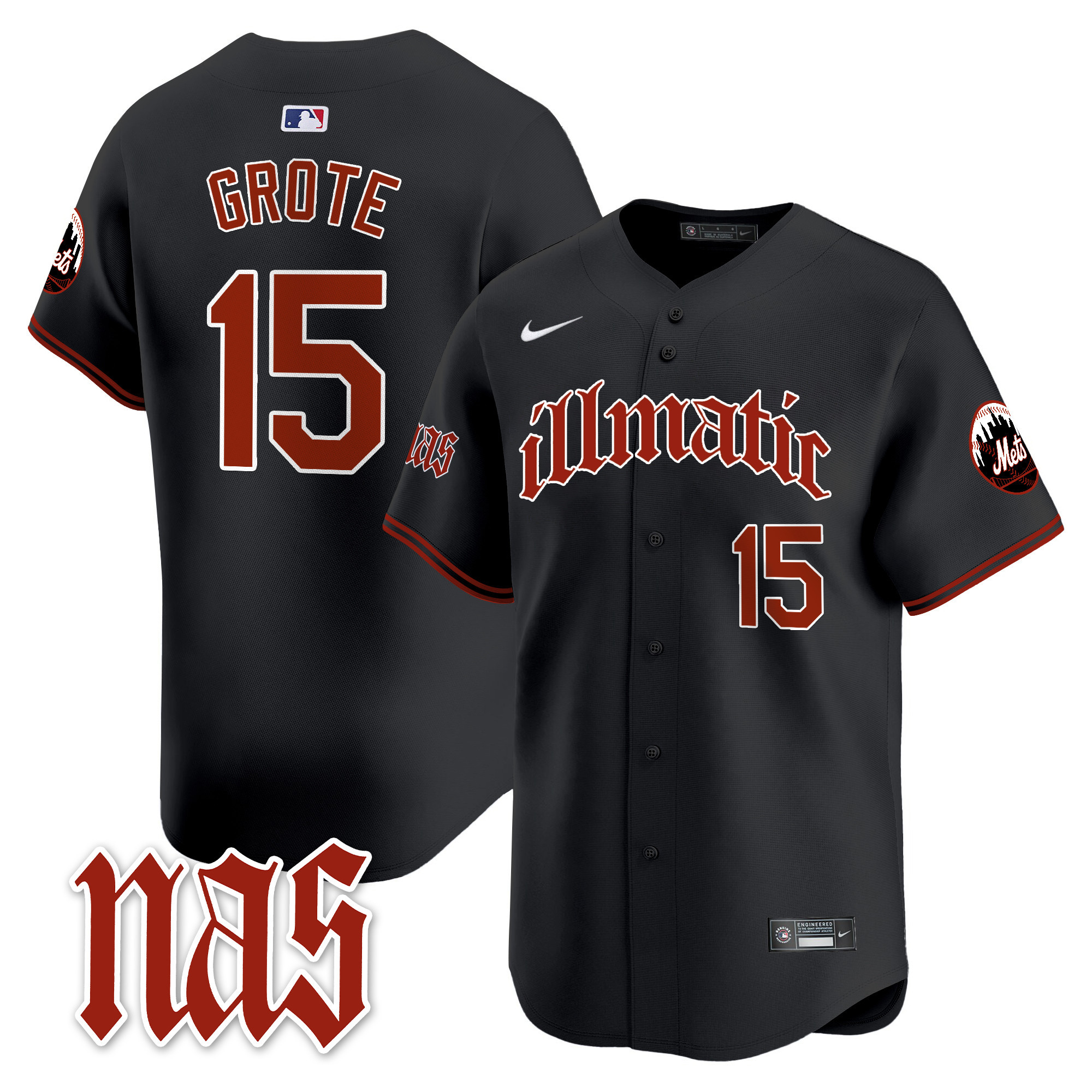 Men's Jerry Grote New York Mets Nas Illmatic Vapor Premier Limited Black Jersey - All Stitched