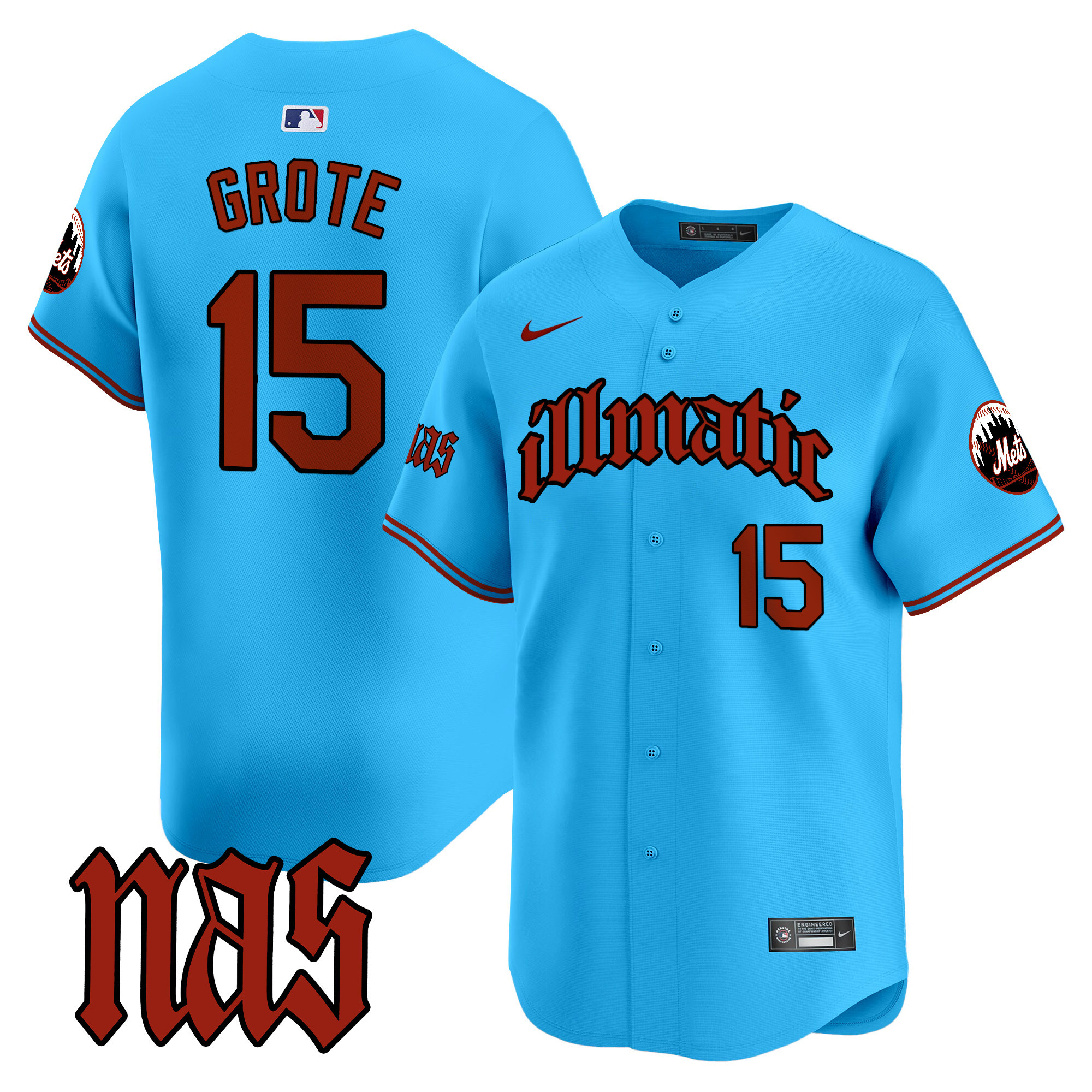 Men's Jerry Grote New York Mets Nas Illmatic Vapor Premier Limited Light Blue Jersey - All Stitched