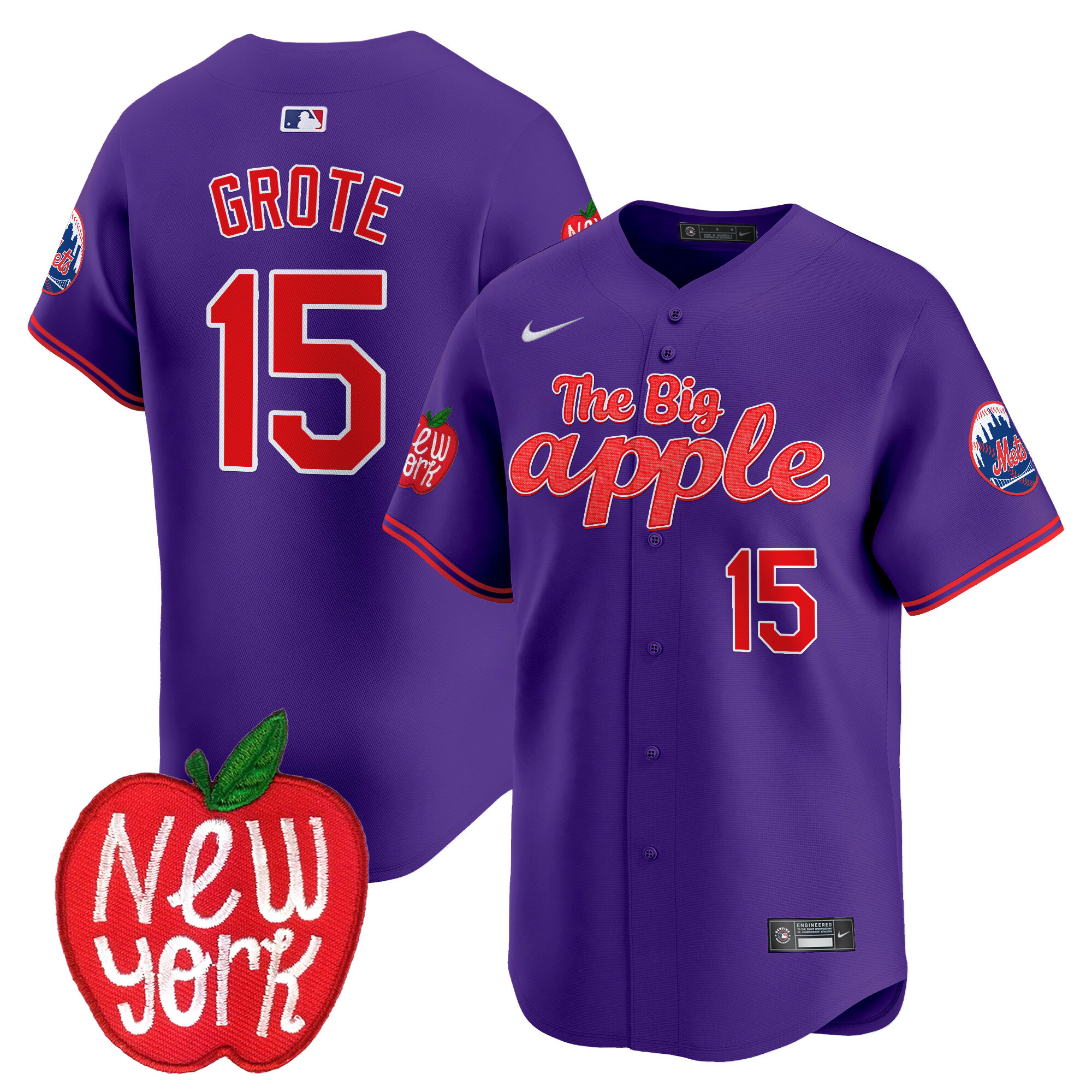 Men's Jerry Grote New York Mets The Big Apple Vapor Premier Limited Purple Jersey - All Stitched