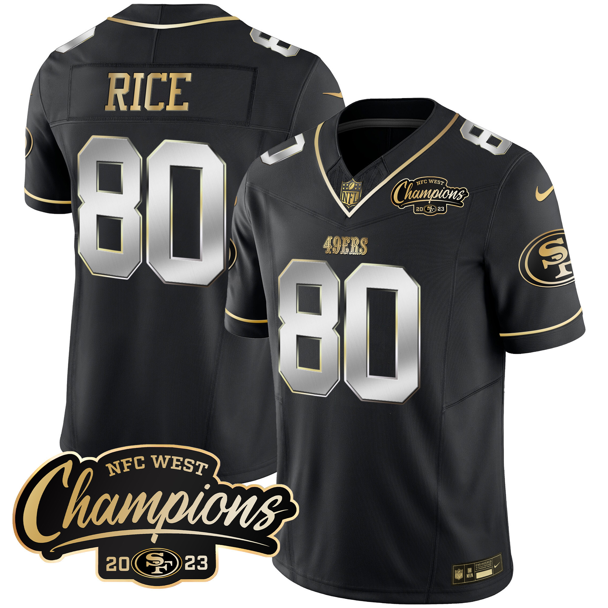 Men's Jerry Rice San Francisco 49ers 2023 NFC West Champions Patch Vapor Black Limited Jersey - All Stitched