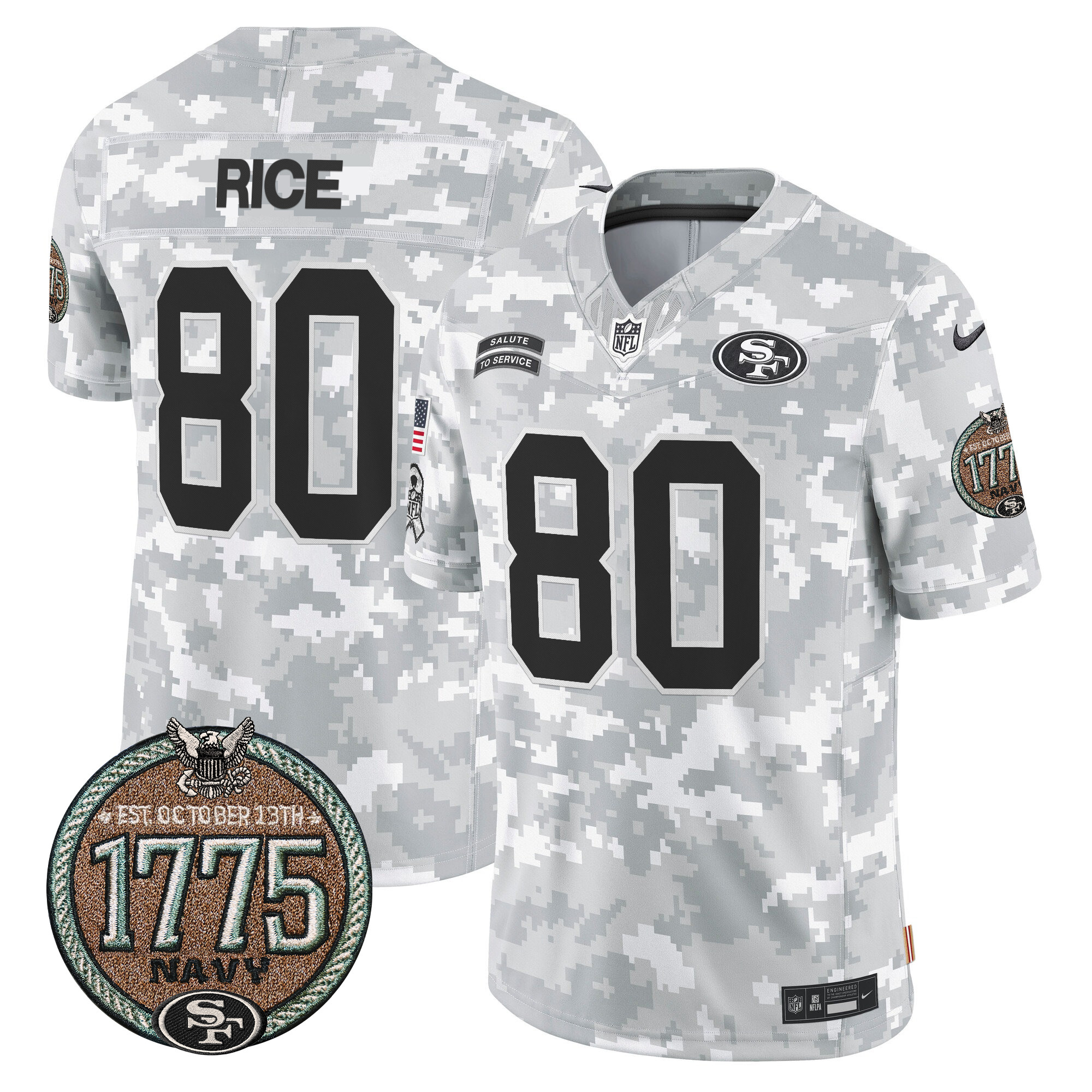 Men's Jerry Rice San Francisco 49ers 2024 Salute to Service Establishment Year Patch Vapor Limited Navy Jersey - All Stitched