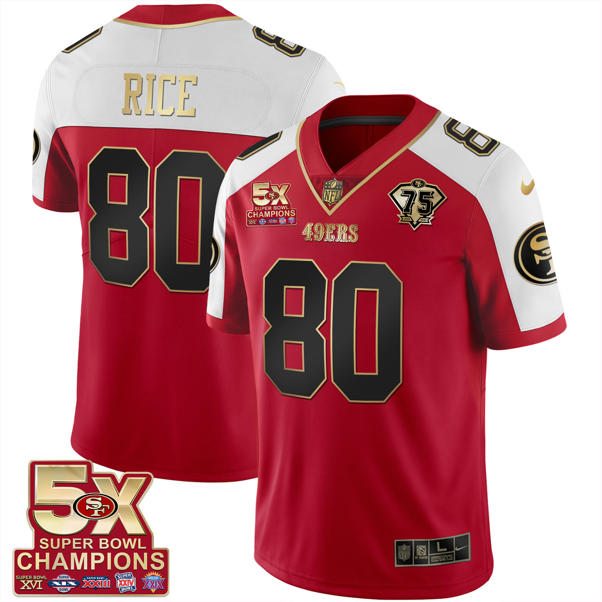 Men's Jerry Rice San Francisco 49ers 5x Super Bowl Patch Black Red Vapor Red Alternate Jersey - Stitched