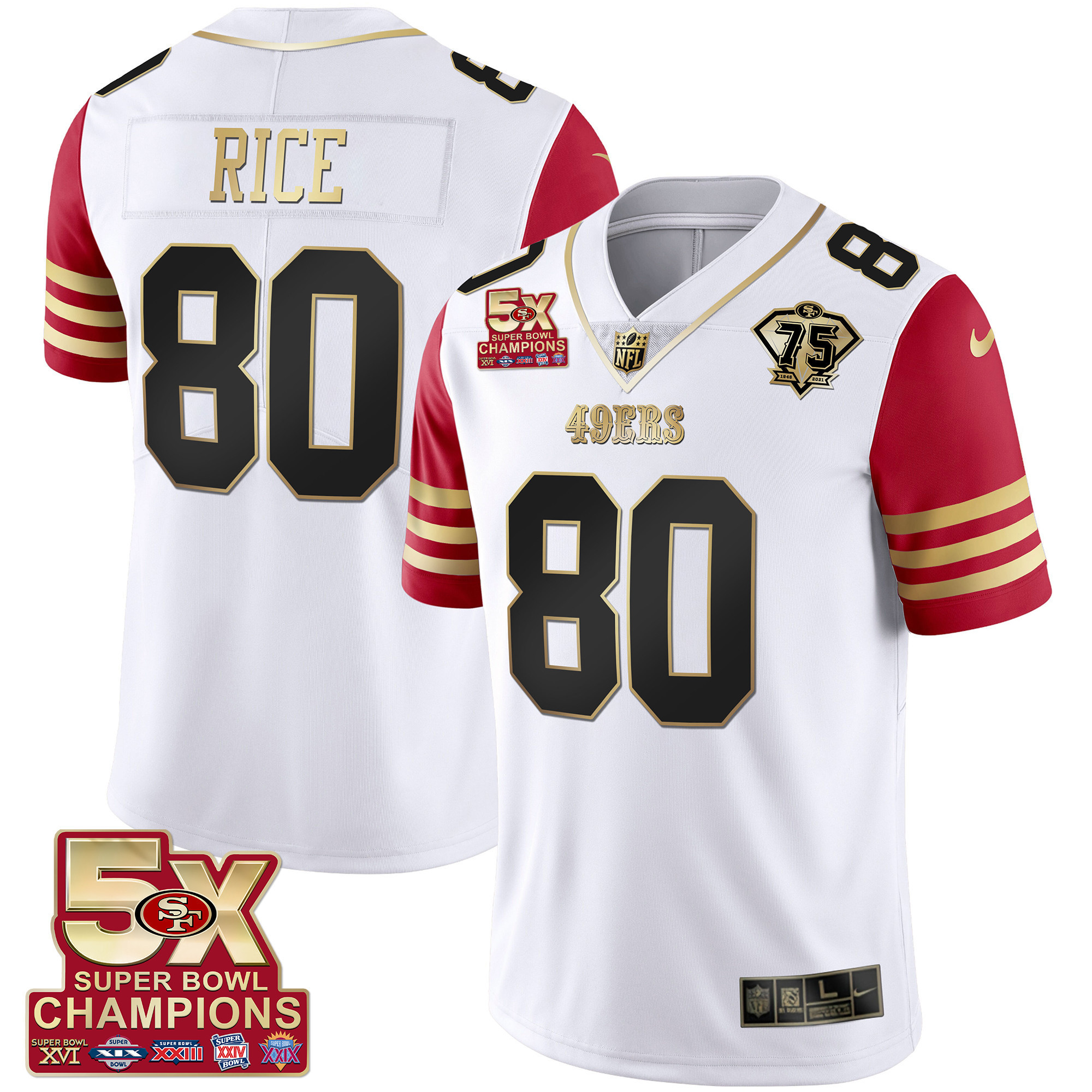 Men's Jerry Rice San Francisco 49ers 5x Super Bowl Patch Black Red Vapor Red Sleeve Jersey - Stitched