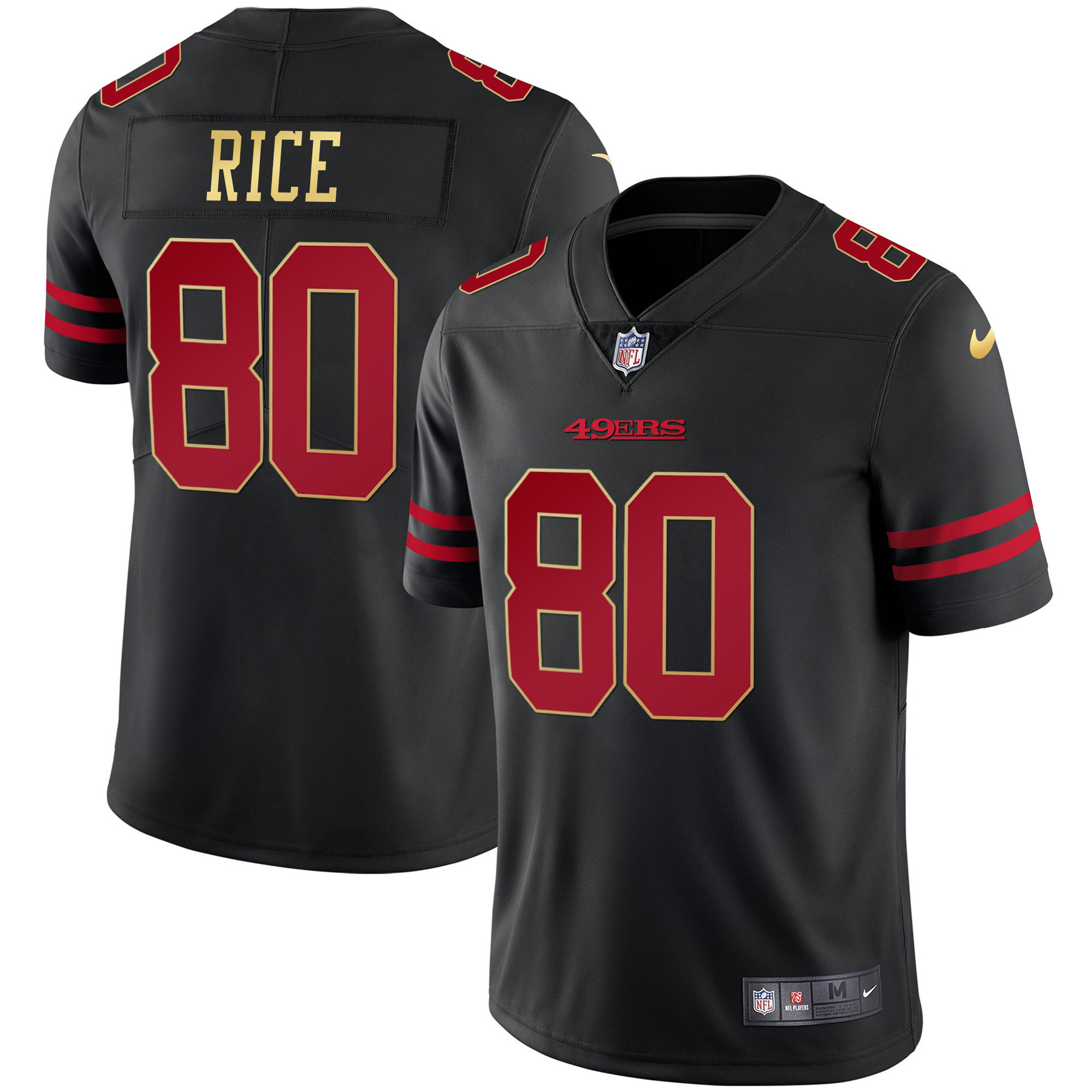 Men's Jerry Rice San Francisco 49ers Black Red Gold Blooded Black Jersey - All Stitched