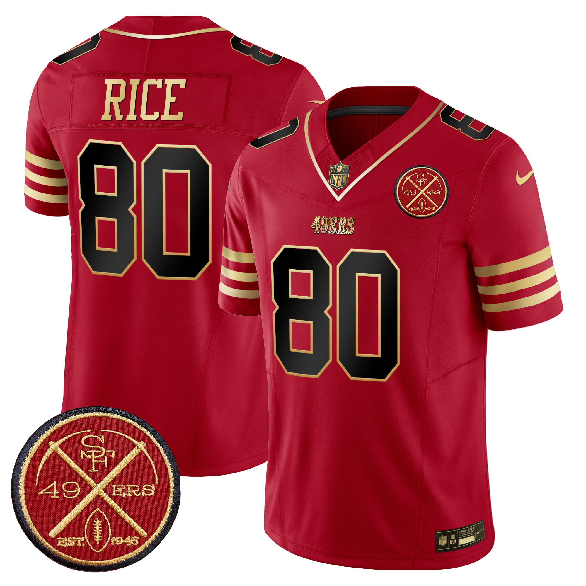 Men's Jerry Rice San Francisco 49ers Est.1946 Patch Vapor Limited Black Scarlet Jersey - All Stitched