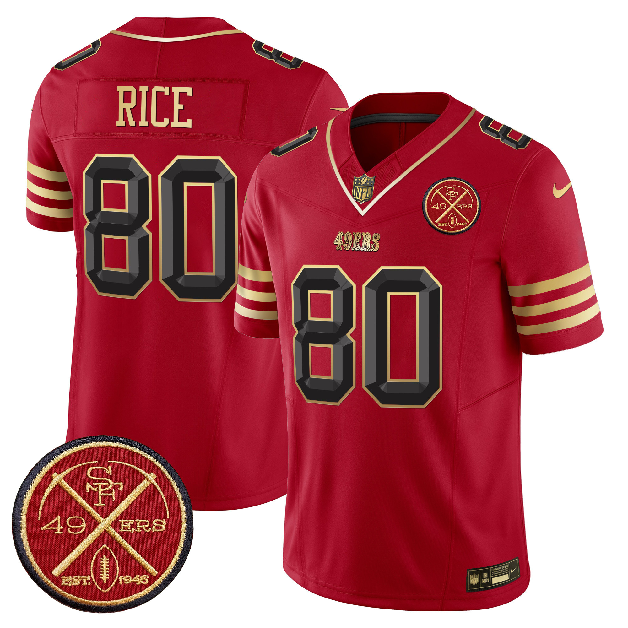 Men's Jerry Rice San Francisco 49ers Est.1946 Patch Vapor Limited Black Scarlet Jersey V2 - All Stitched