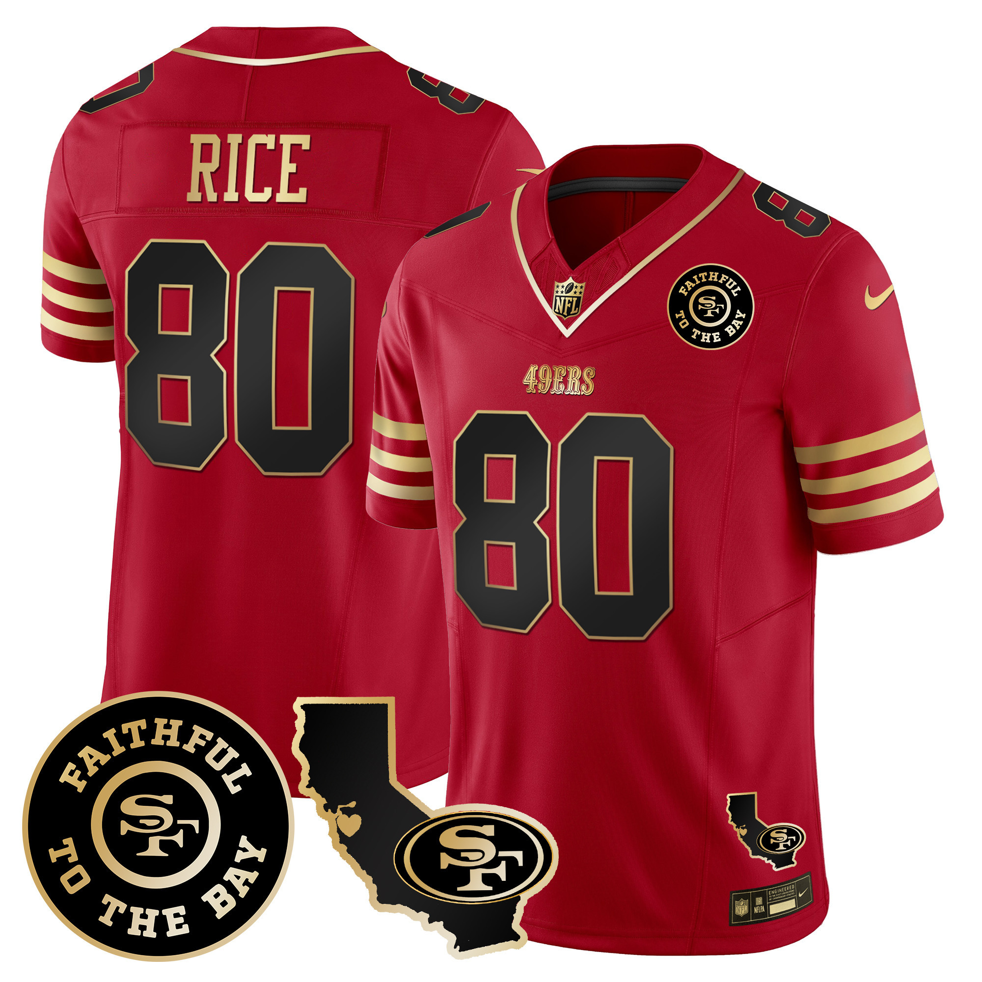 Men's Jerry Rice San Francisco 49ers Faithful & California Patch Vapor Black Scarlet Jersey - All Stitched