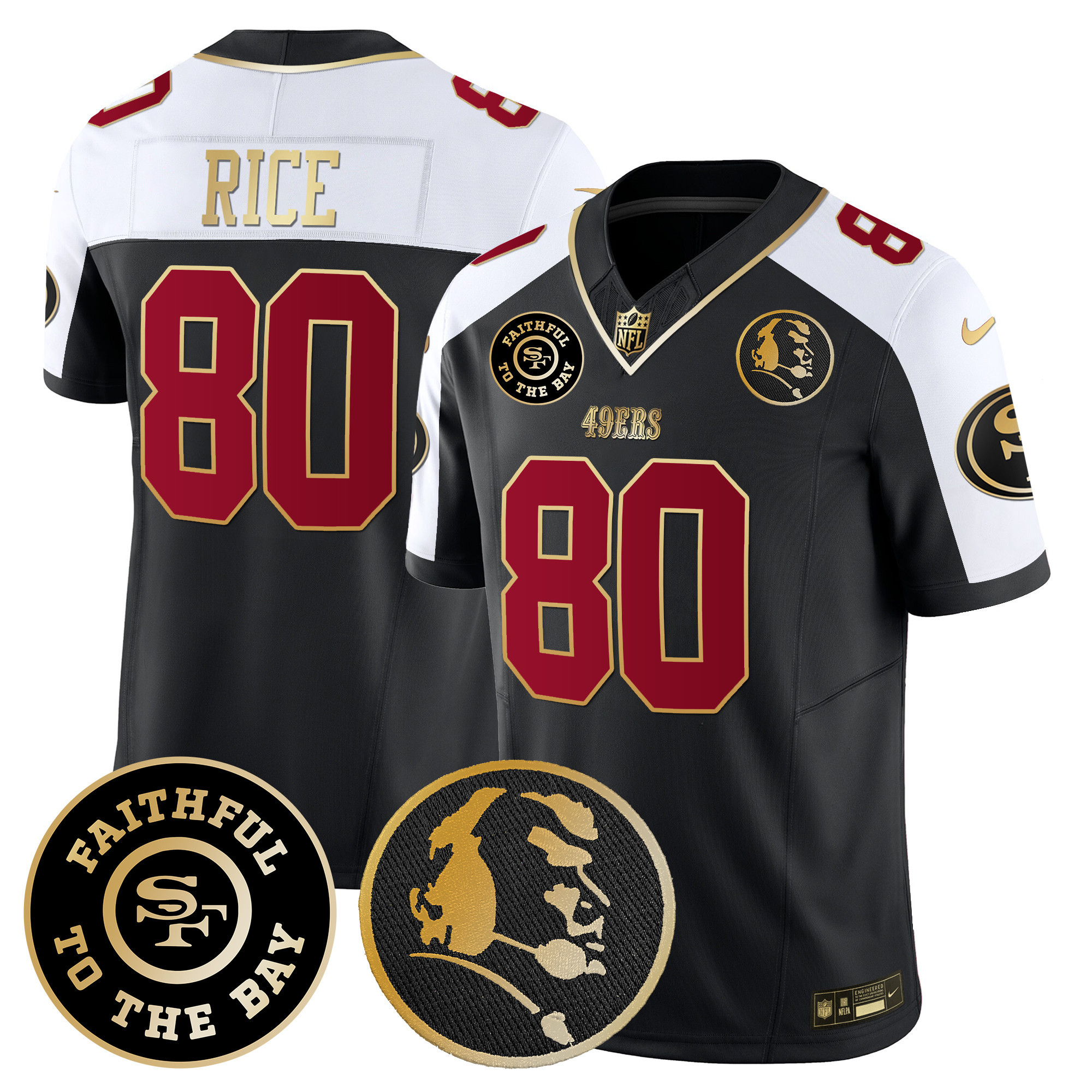 Men's Jerry Rice San Francisco 49ers Faithful & John Madden Patch Vapor Black Alternate Jersey - All Stitched