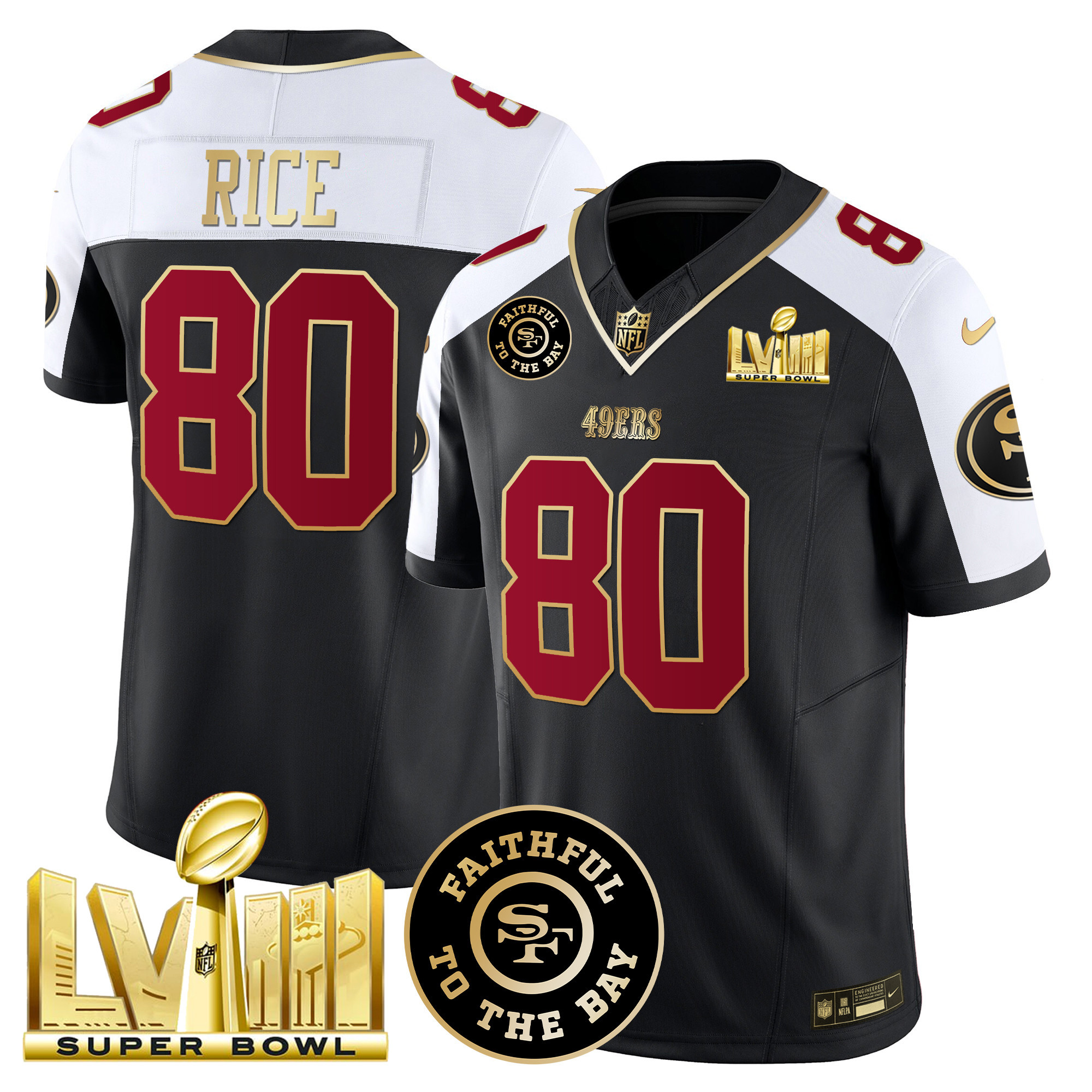Men's Jerry Rice San Francisco 49ers Faithful & Super Bowl LVIII Gold Patch Vapor Black Alternate Jersey - All Stitched
