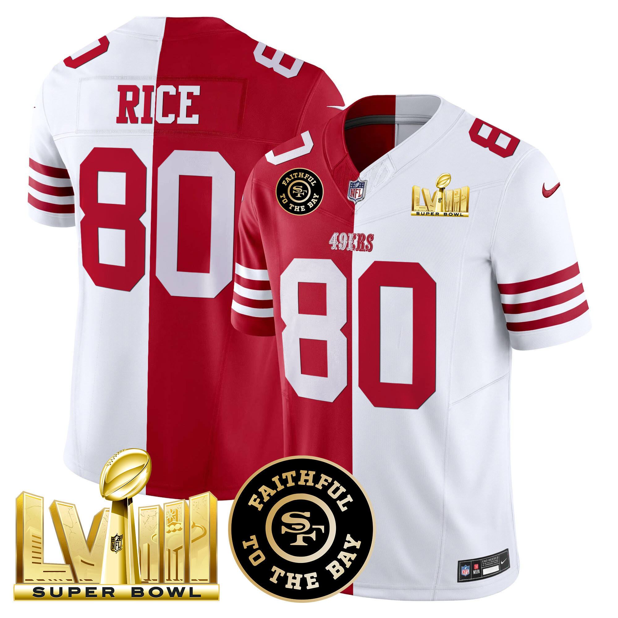 Men's Jerry Rice San Francisco 49ers Faithful & Super Bowl LVIII Gold Patch Vapor Split Jersey V2 - All Stitched