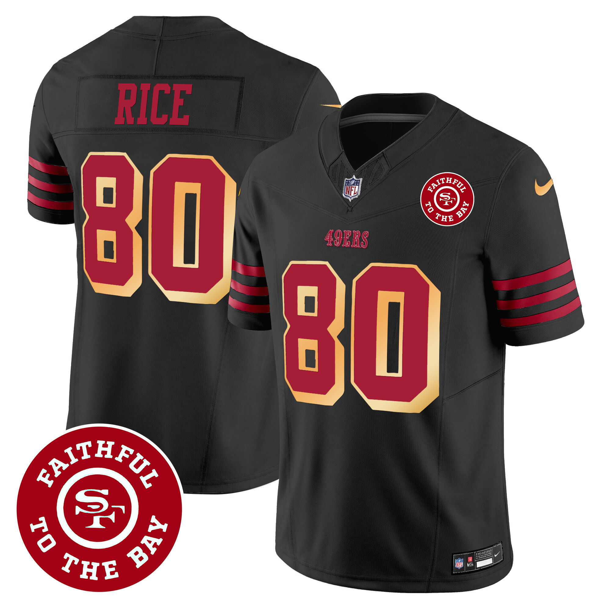 Men's Jerry Rice San Francisco 49ers Faithful To The Bay Patch Vapor Black Jersey V2 - All Stitched