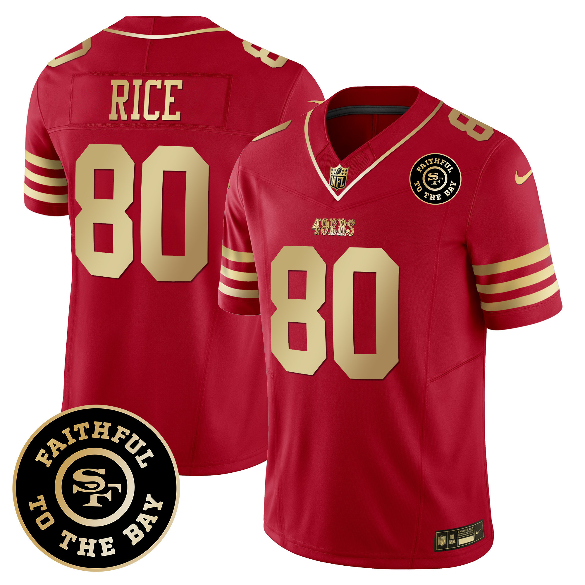 Men's Jerry Rice San Francisco 49ers Faithful To The Bay Patch Vapor Limited Scarlet Gold Jersey - All Stitched