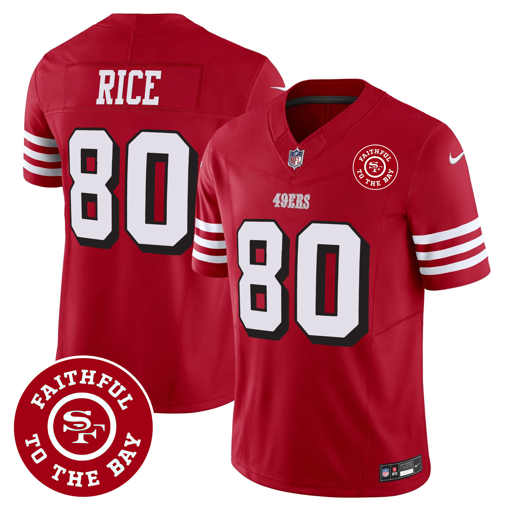 Men's Jerry Rice San Francisco 49ers Faithful To The Bay Patch Vapor Red Jersey V2 - All Stitched